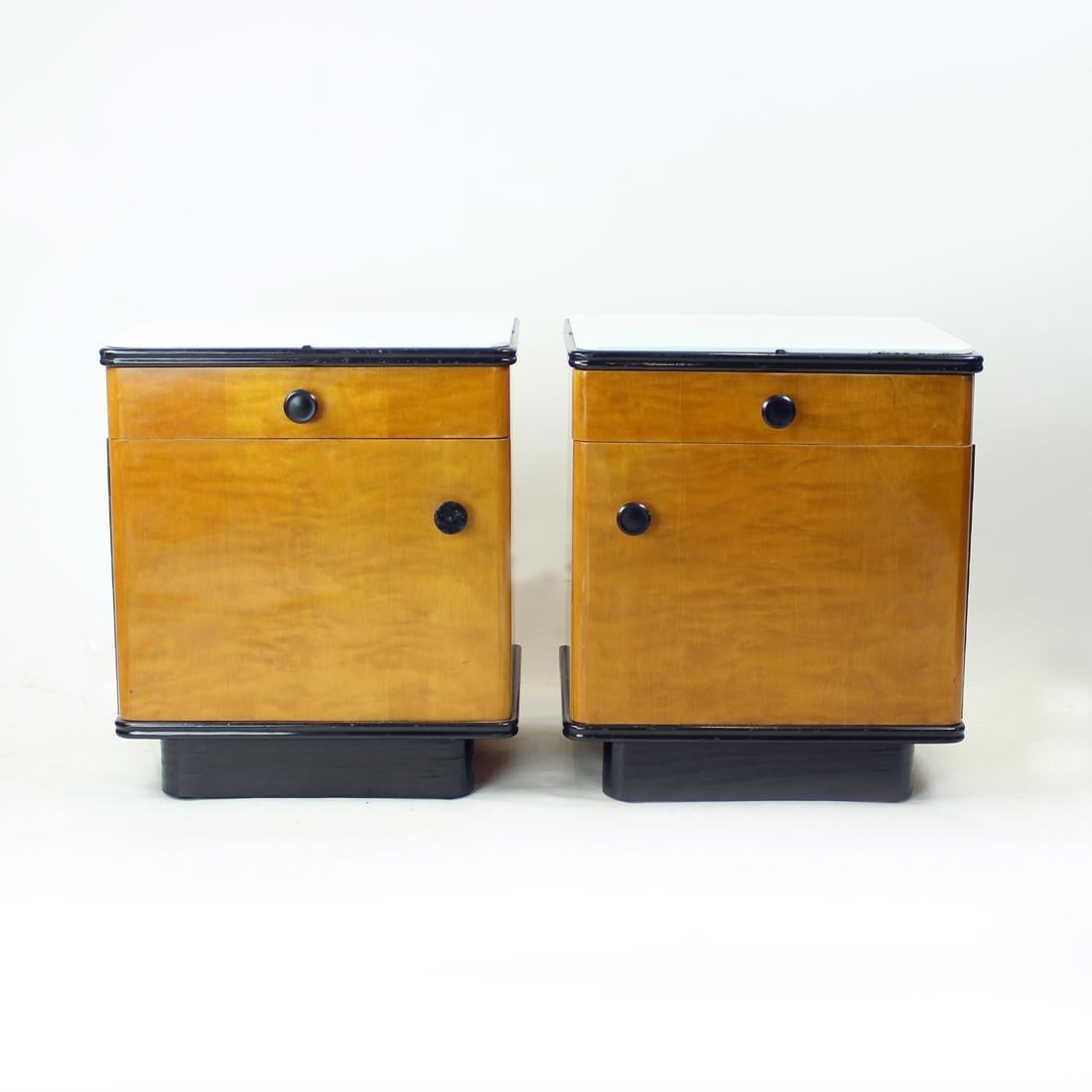 Mid Century Bedside Tables In Oak With Glass Top, Up Zavody 1960s For Sale 1