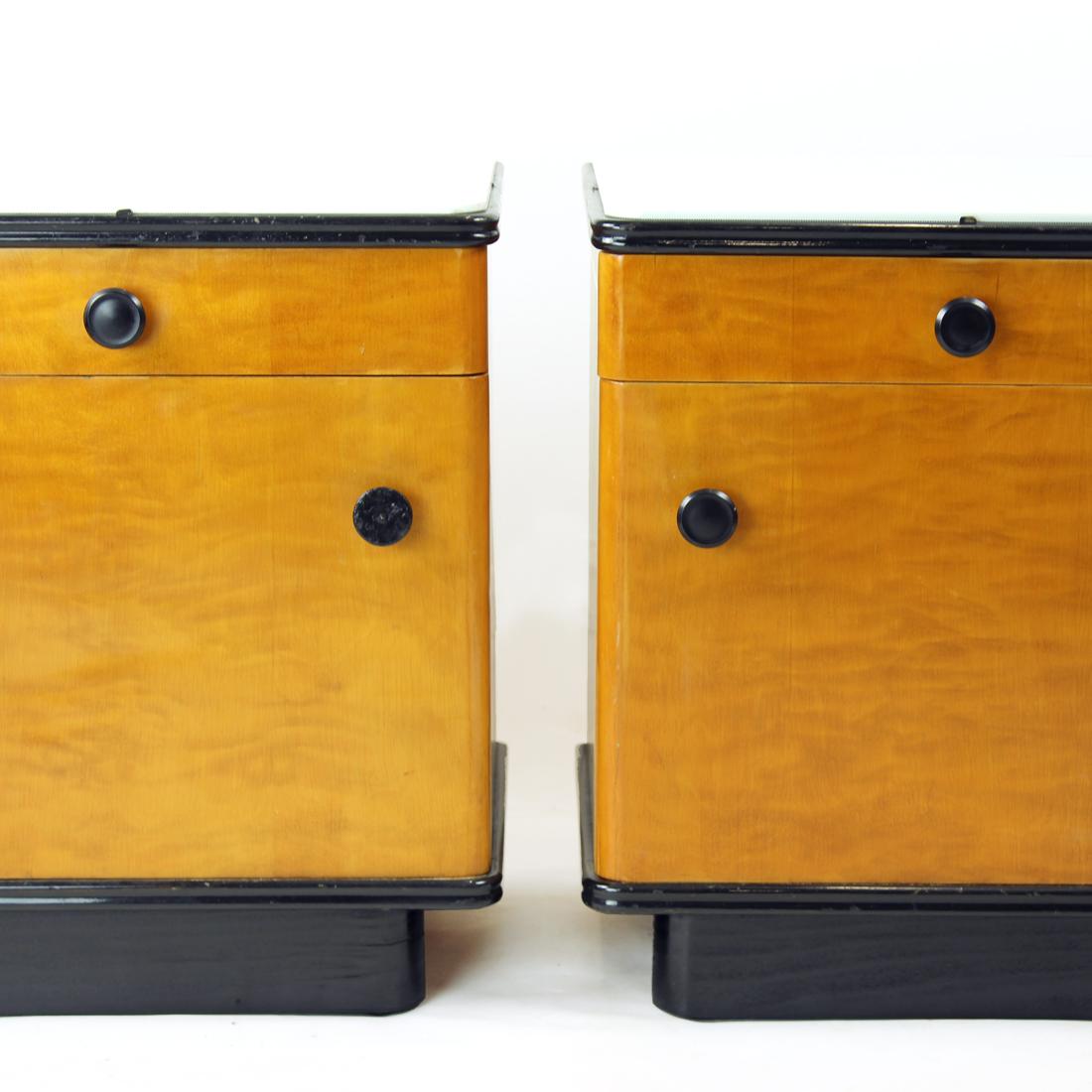 Mid Century Bedside Tables In Oak With Glass Top, Up Zavody 1960s For Sale 2