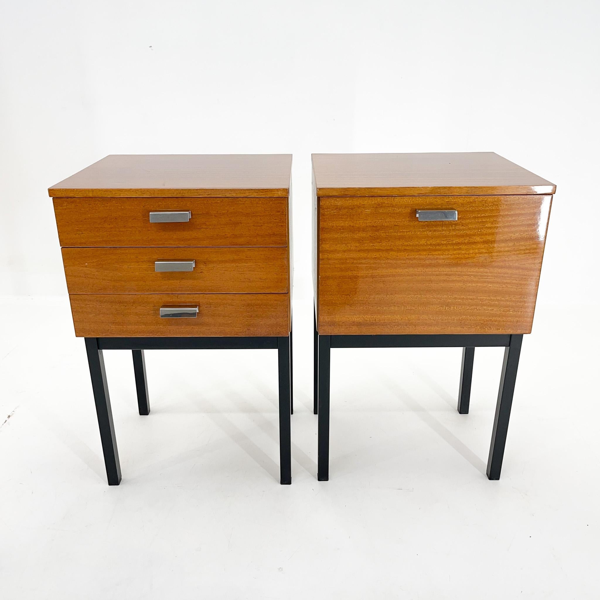 Mid-Century Modern Midcentury Bedside Tables or Side Tables in High Gloss, Czechoslovakia