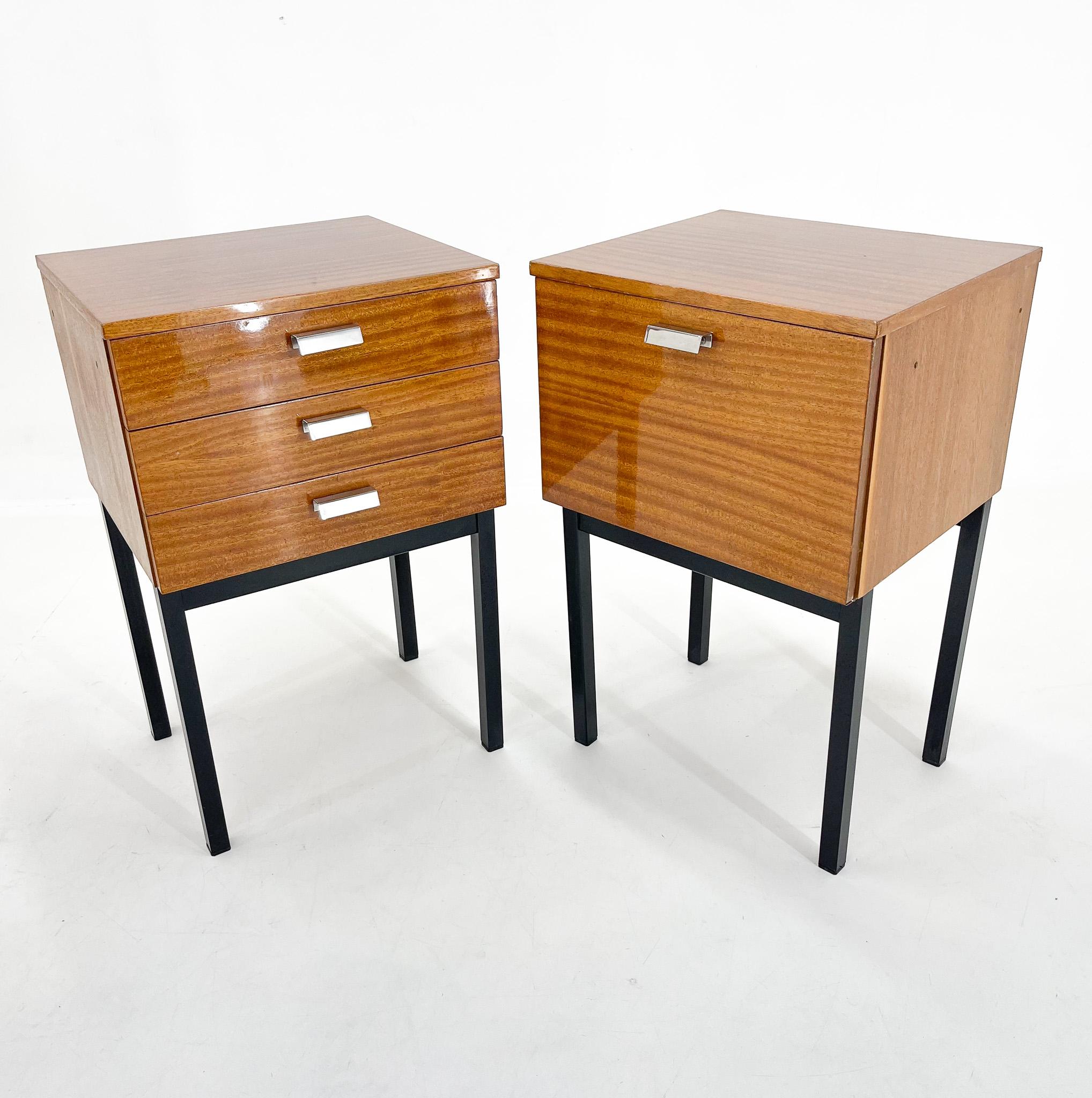 20th Century Midcentury Bedside Tables or Side Tables in High Gloss, Czechoslovakia