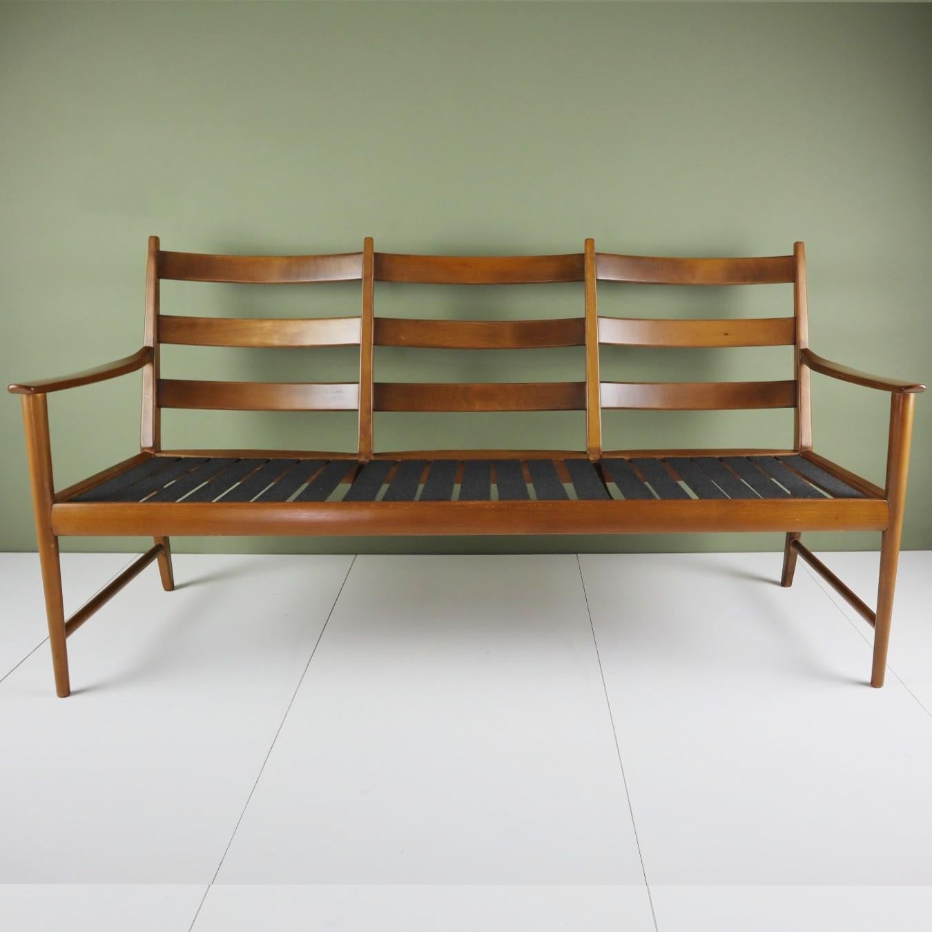 Mid-Century Modern Midcentury Beech 3-Seater Sofa Bench For Sale