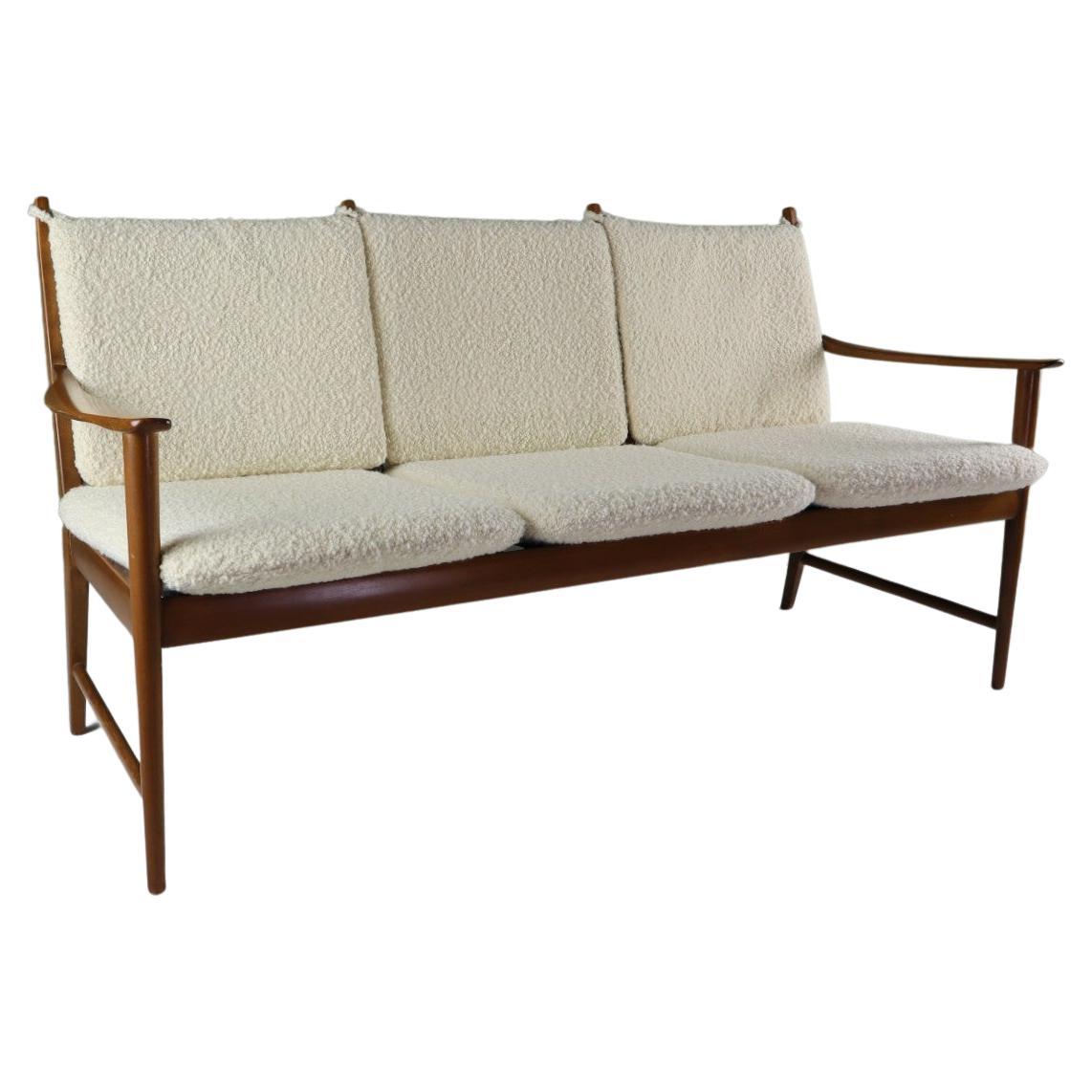 Midcentury Beech 3-Seater Sofa Bench For Sale