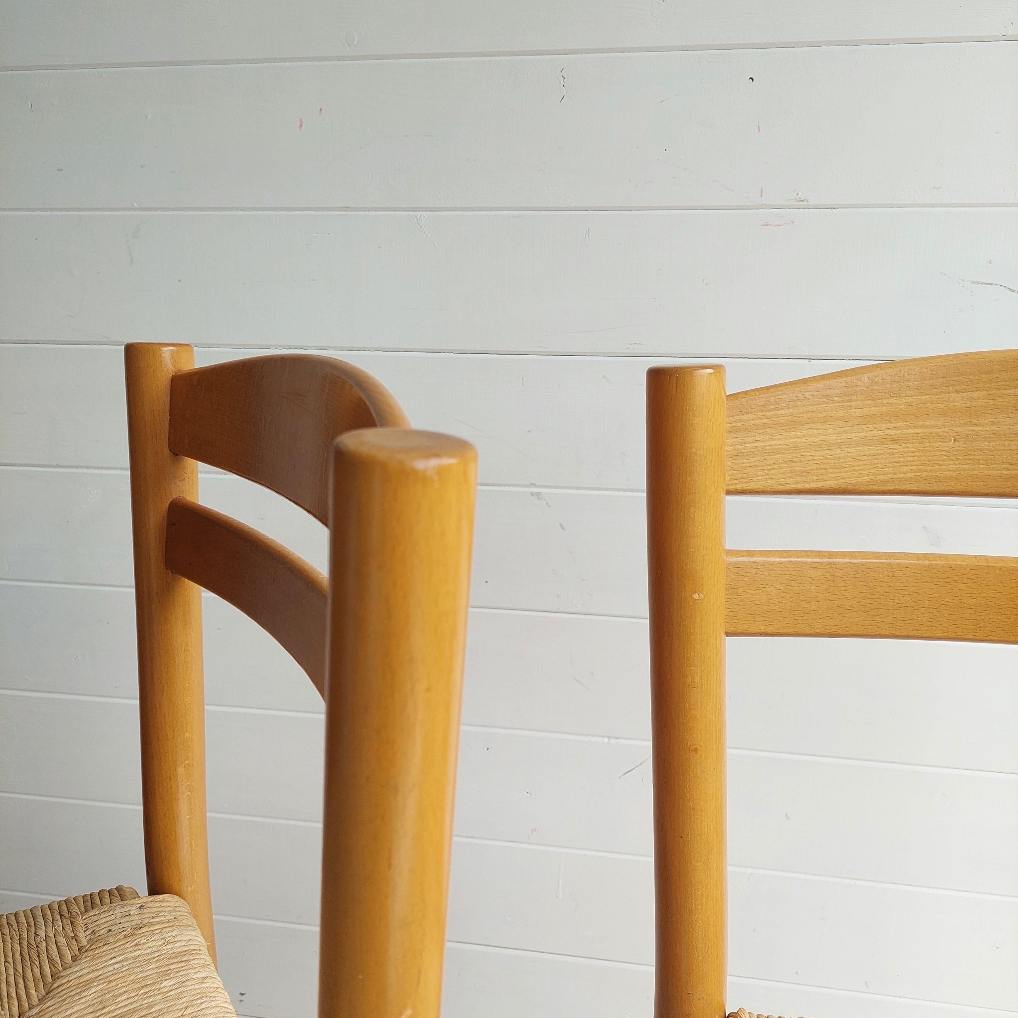Mid Century Beech and rush seat kitchen dining chairs Carimati style, set of 2 9