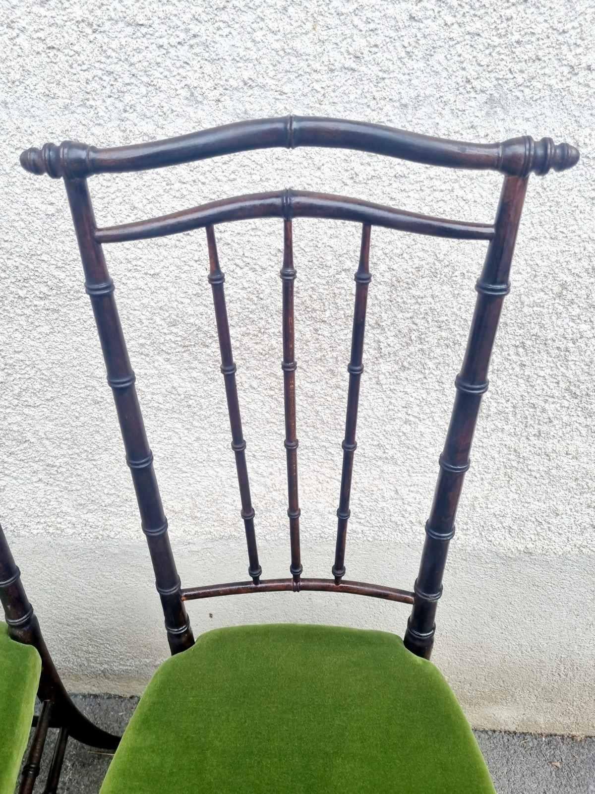 Sillas Auxiliares de Respaldo Alto de Haya y Terciopelo Chiavari de Mediados de Siglo, Italia Años 60, Pareja en venta 7