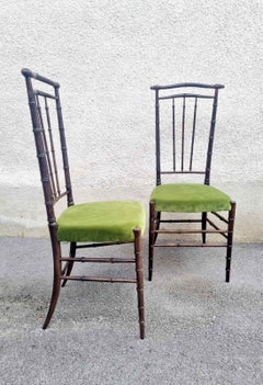 Mid-Century Beech and Velvet Chiavari High Back Side Chairs, Italy 60s, Pair