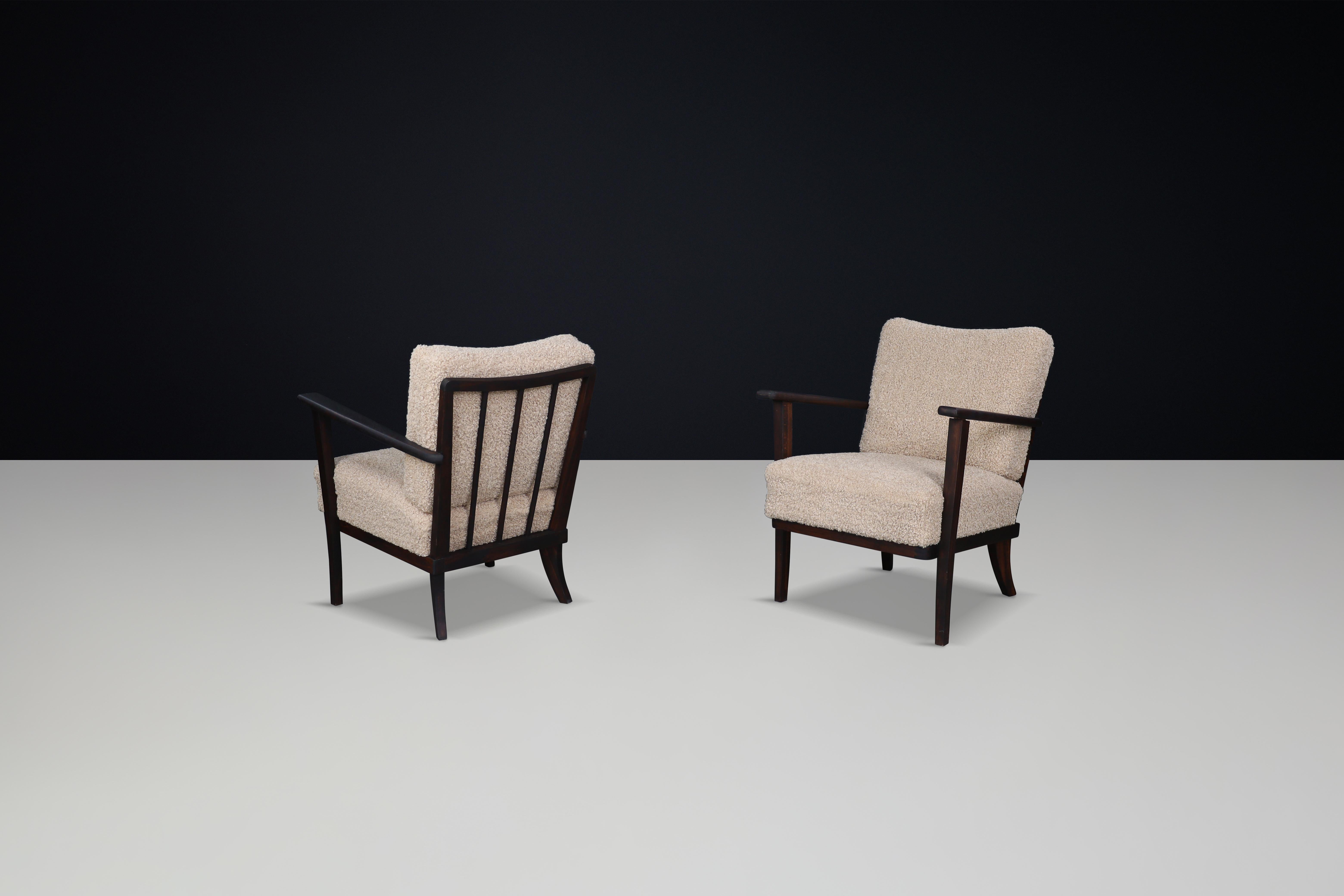 Mid-Century Beech Armchairs in Oak and Teddy Upholstery, France, 1950s For Sale 4