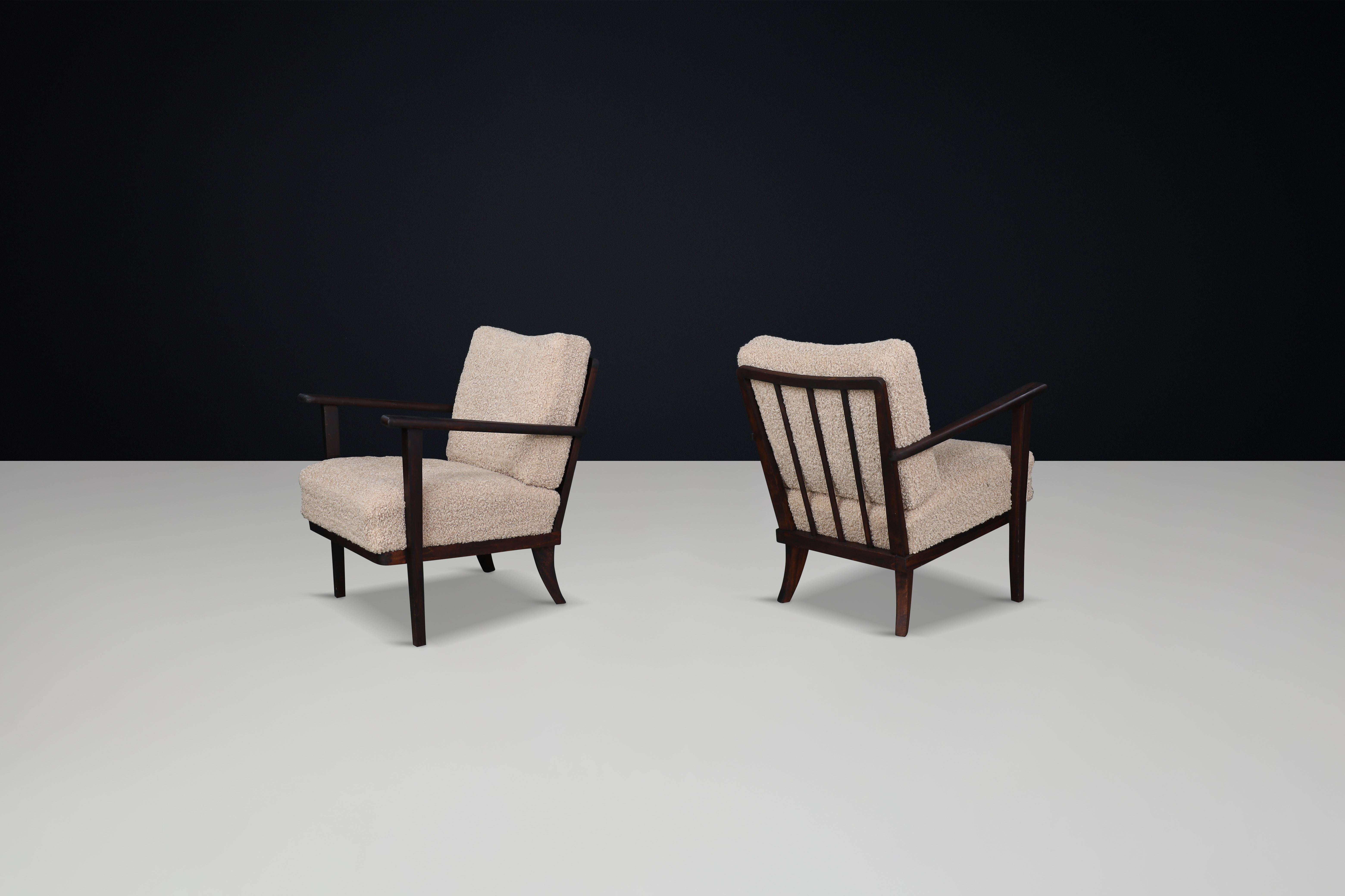 Mid-Century Modern Mid-Century Beech Armchairs in Oak and Teddy Upholstery, France, 1950s For Sale