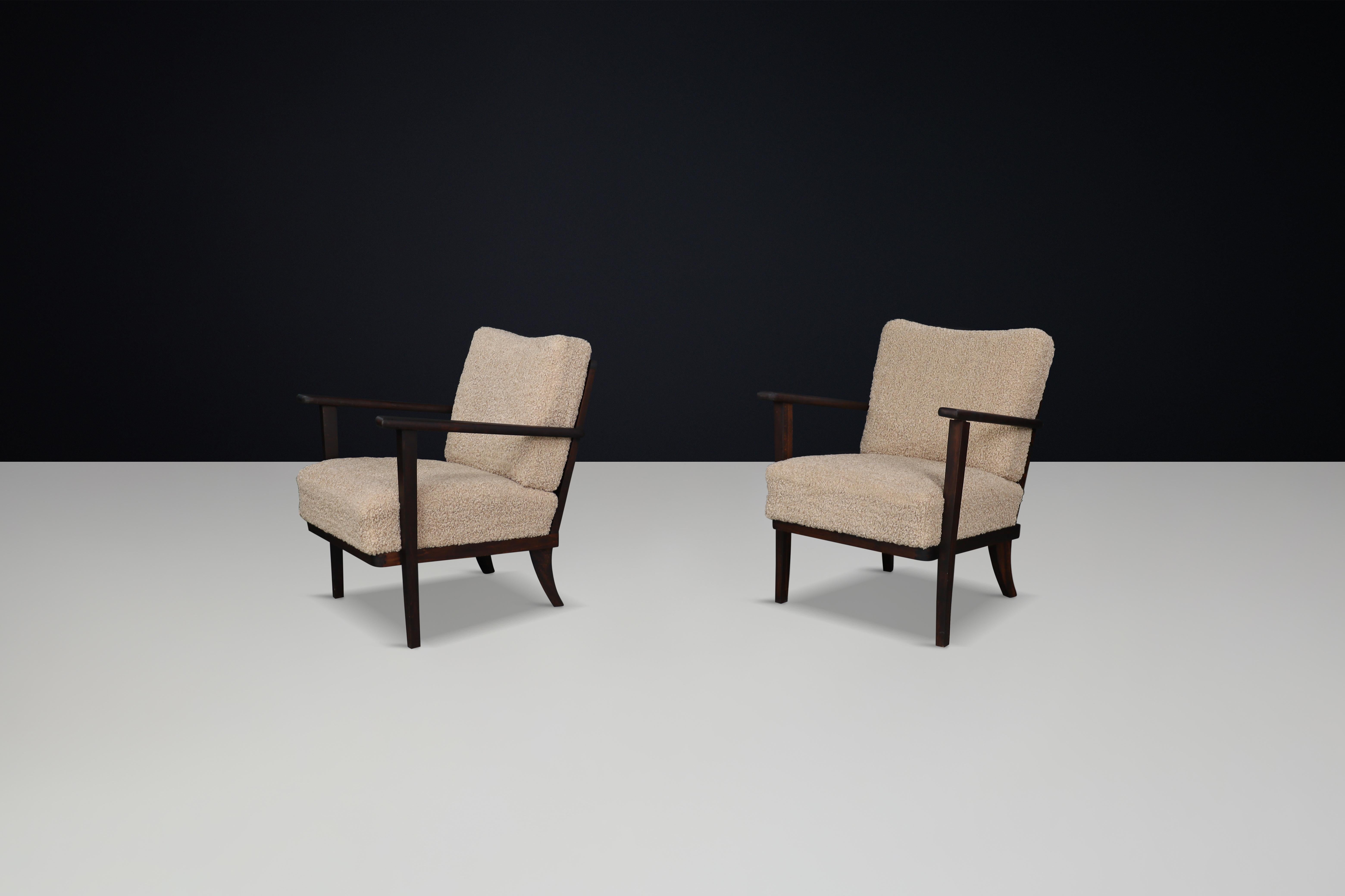 Mid-Century Beech Armchairs in Oak and Teddy Upholstery, France, 1950s For Sale 1
