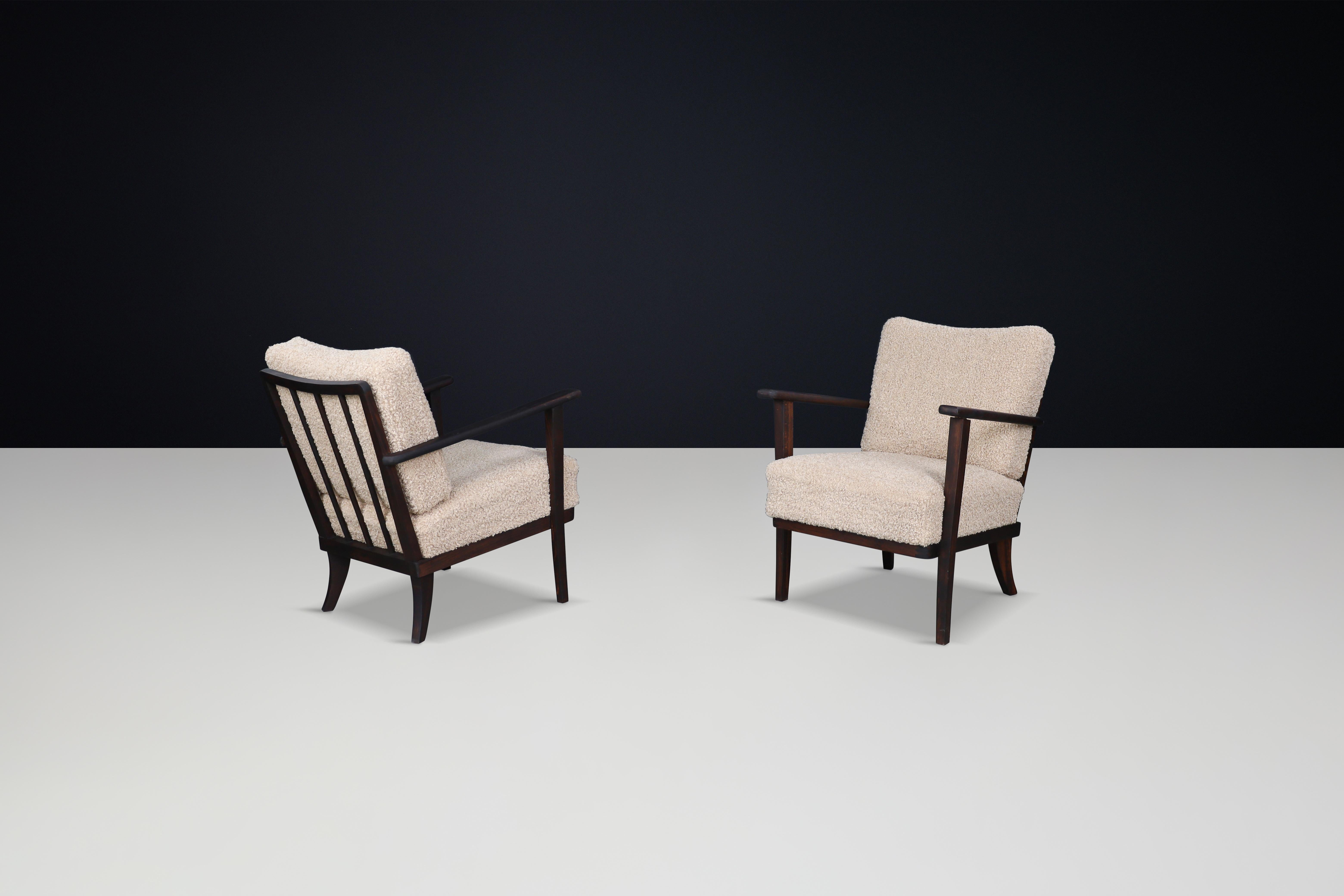 Mid-Century Beech Armchairs in Oak and Teddy Upholstery, France, 1950s For Sale 2