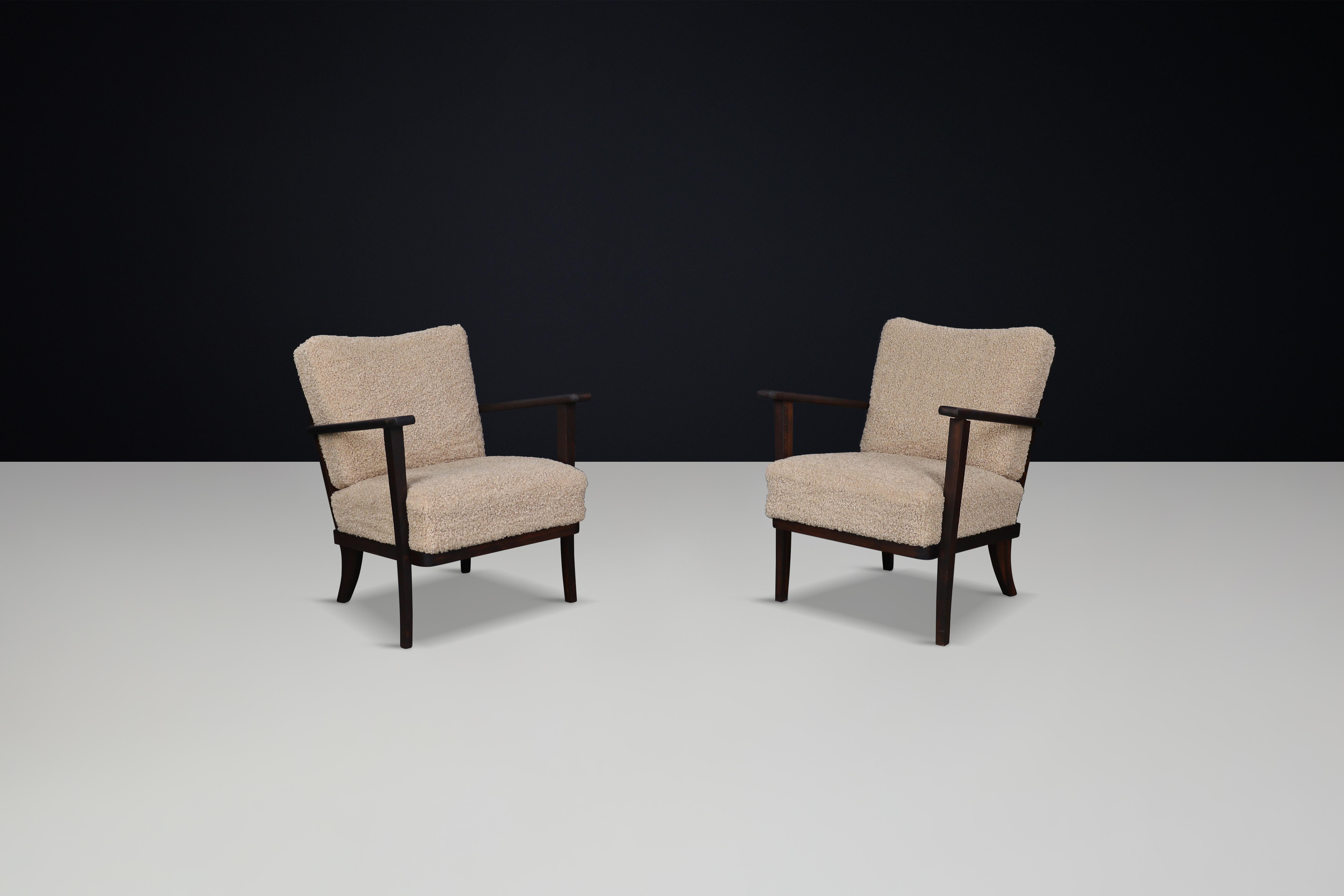 Mid-Century Beech Armchairs in Oak and Teddy Upholstery, France, 1950s For Sale 3