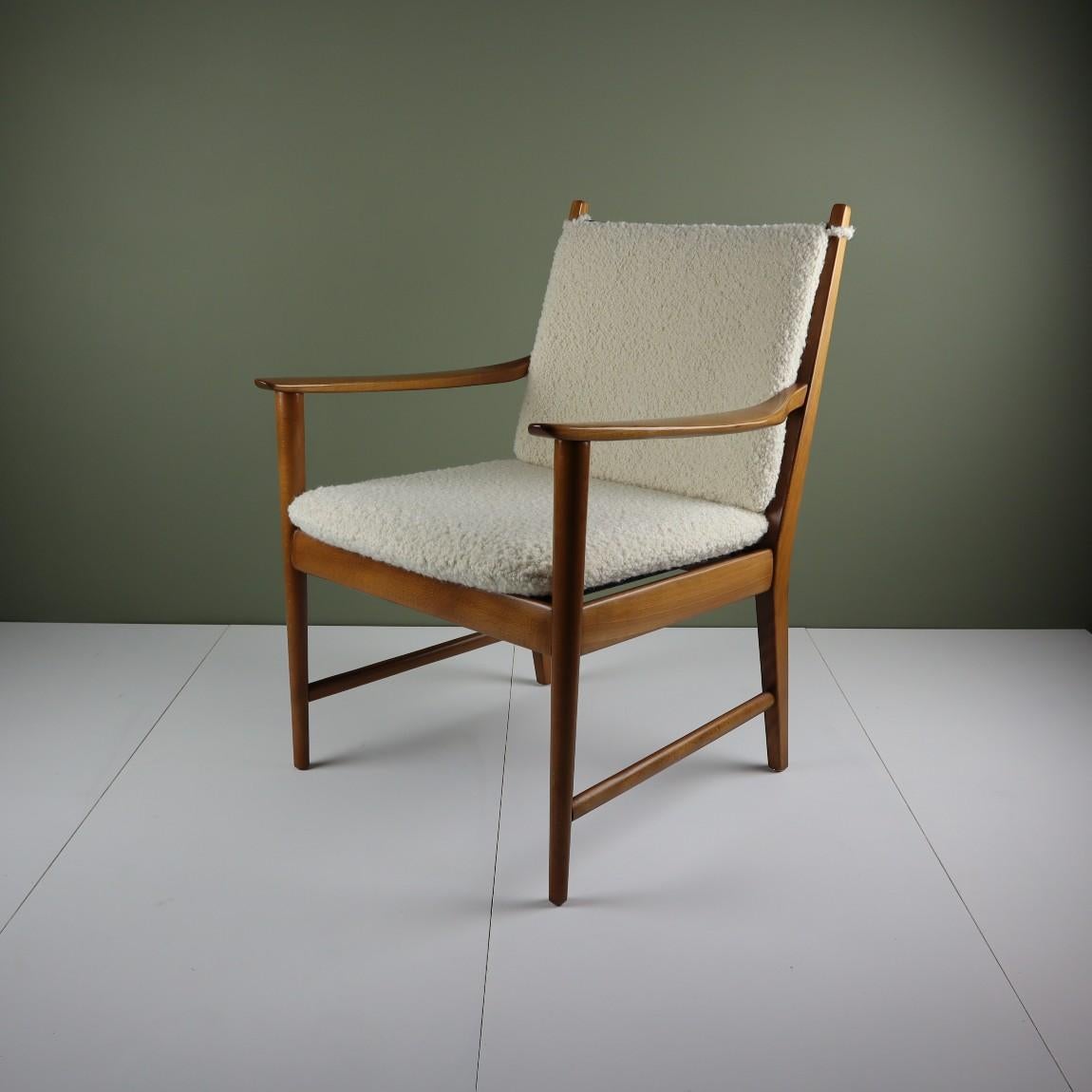 Mid-Century Modern Mid-Century Beech Armchairs with Italian Boucle Fabric For Sale