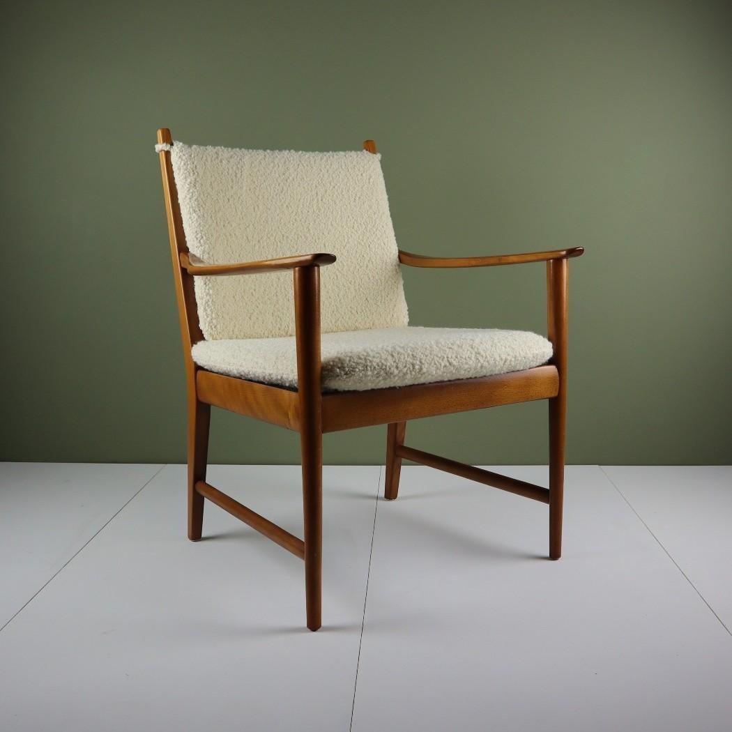 European Mid-Century Beech Armchairs with Italian Boucle Fabric For Sale
