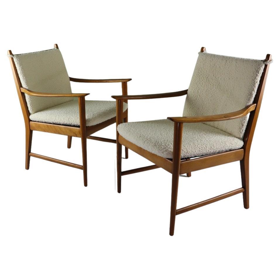 Mid-Century Beech Armchairs with Italian Boucle Fabric For Sale