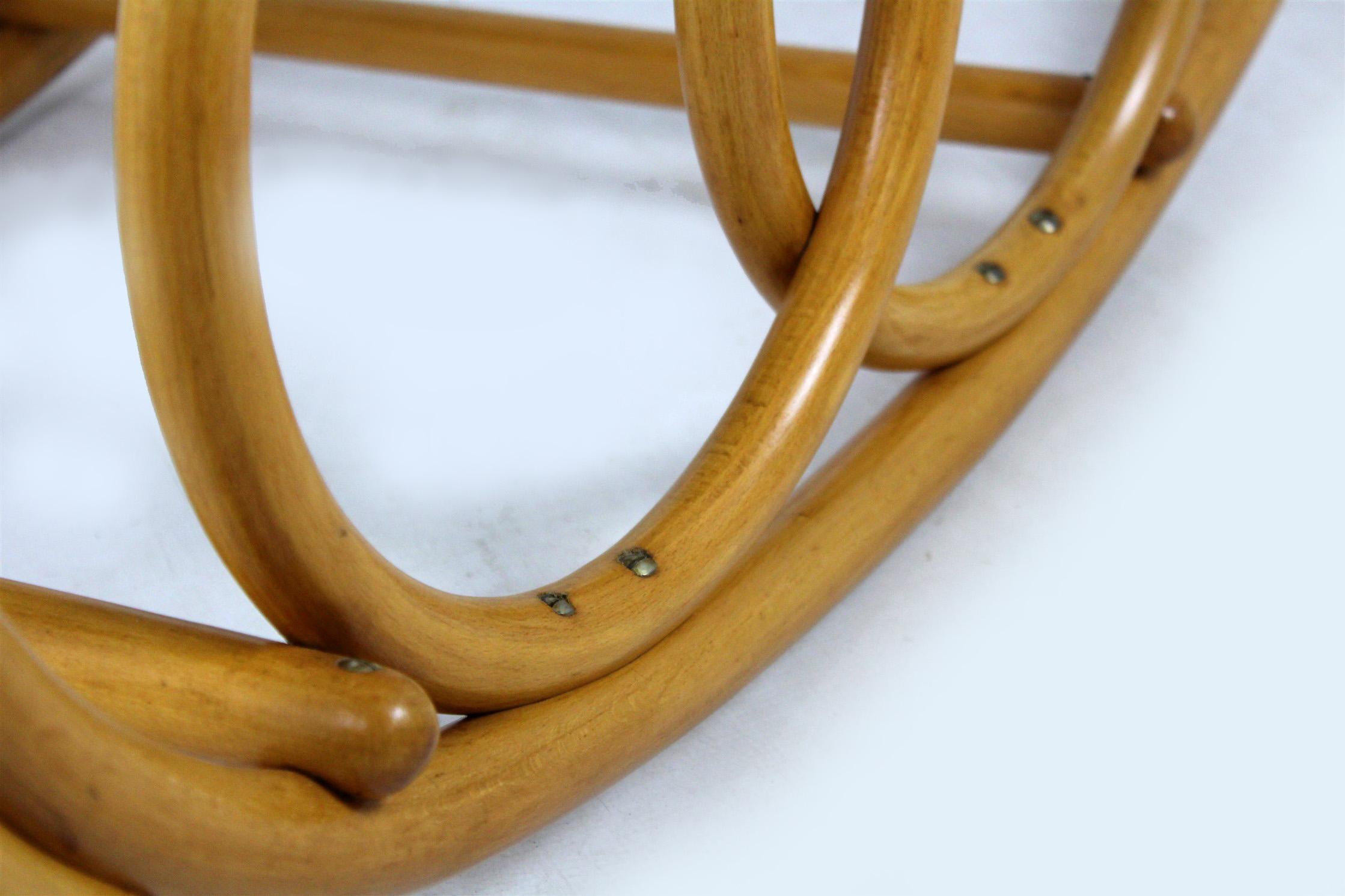 Upholstery Midcentury Beech Bentwood Rocking Chair from Ton, 1960s For Sale
