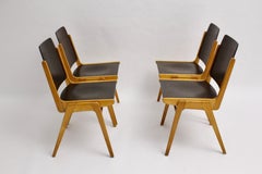 Mid Century Beech Bicolor Beech Four Dining Chairs Franz Schuster
