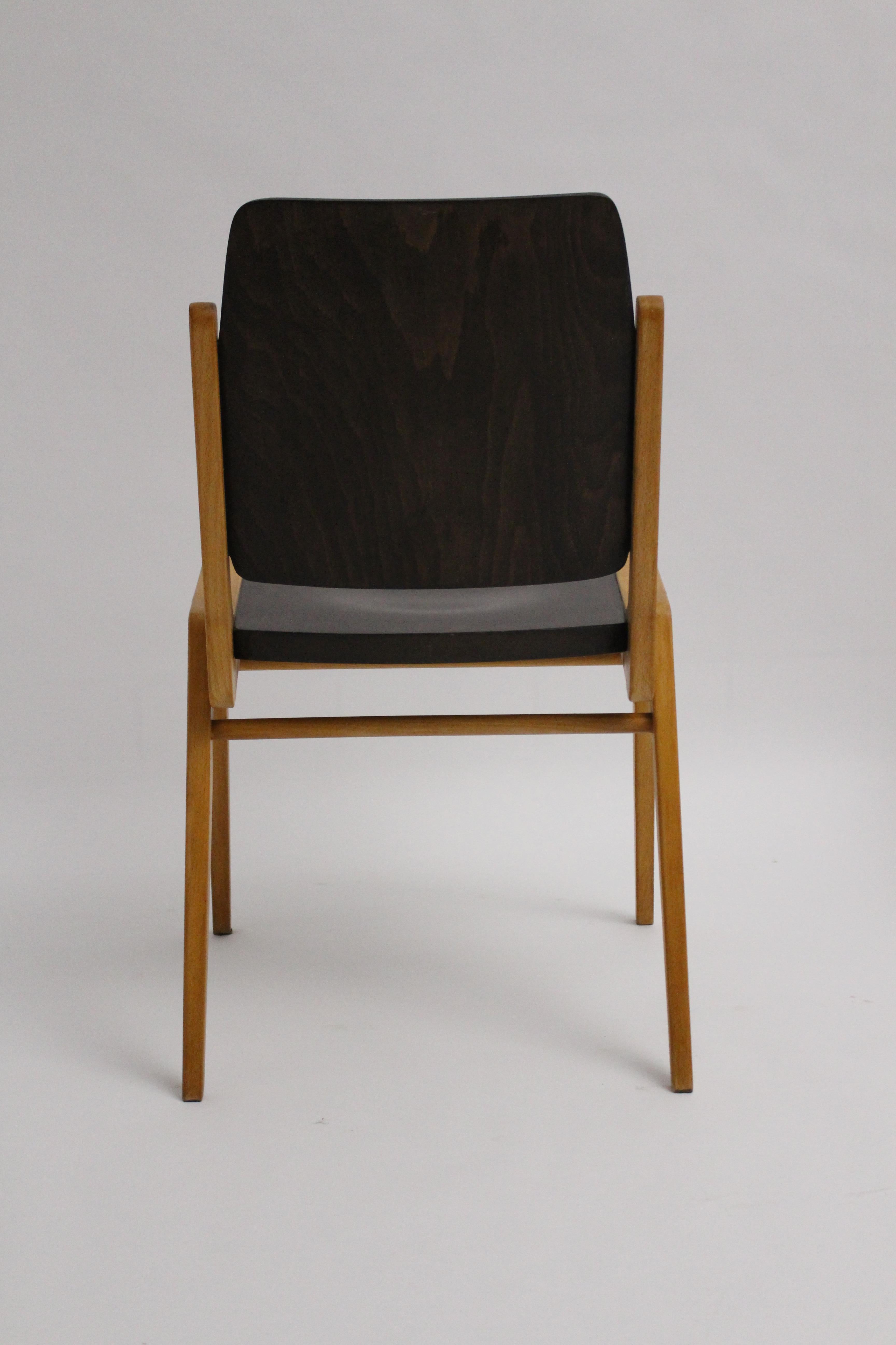 Mid Century Beech Bicolor Beech Four Dining Chairs Franz Schuster 1