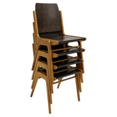 Mid Century Beech Bicolor Beech Four Dining Chairs Franz Schuster