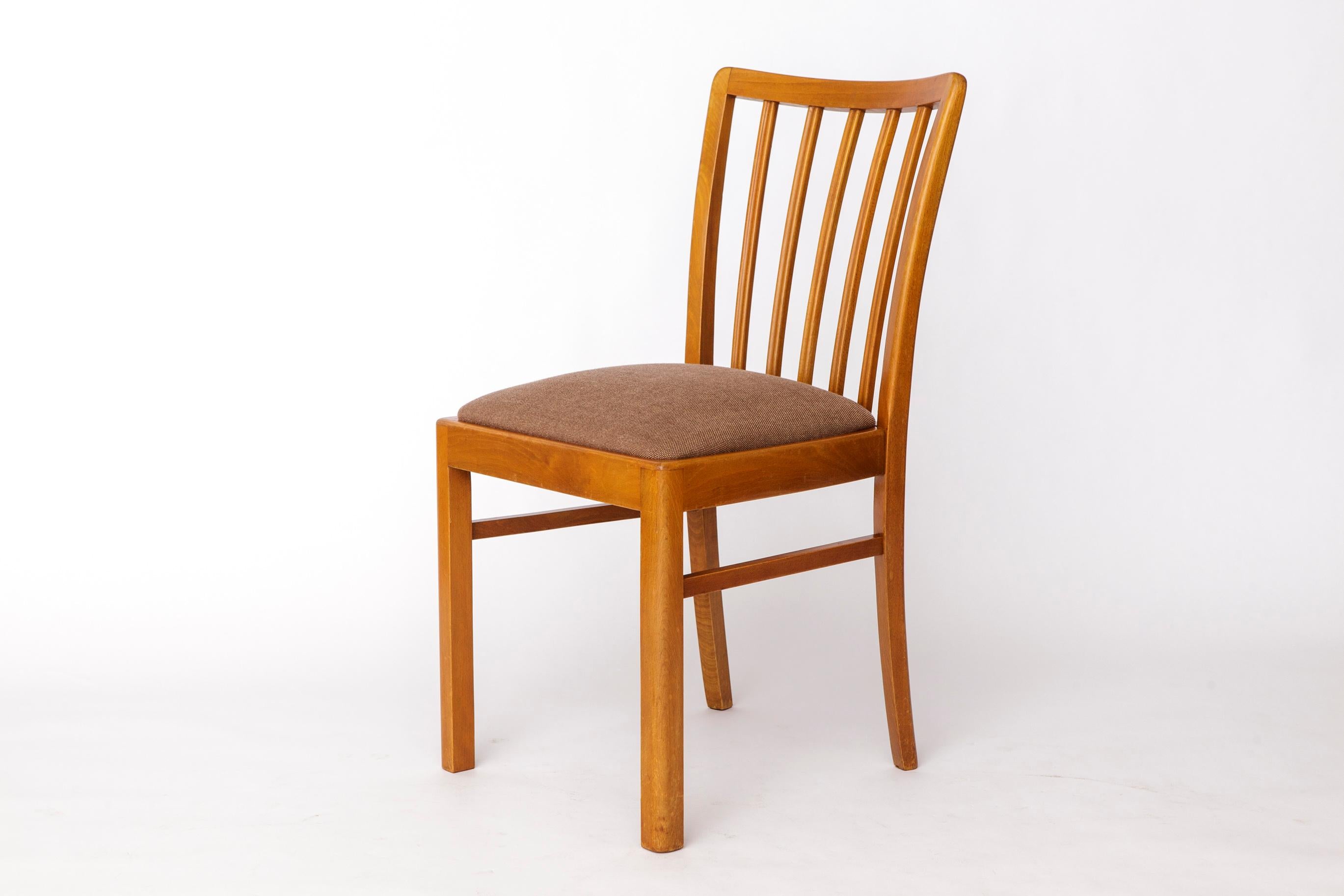 Poli Chaise de salle à manger en hêtre du milieu du siècle par Stöss, Allemagne, années 1950-60 - tapisserie grise en vente