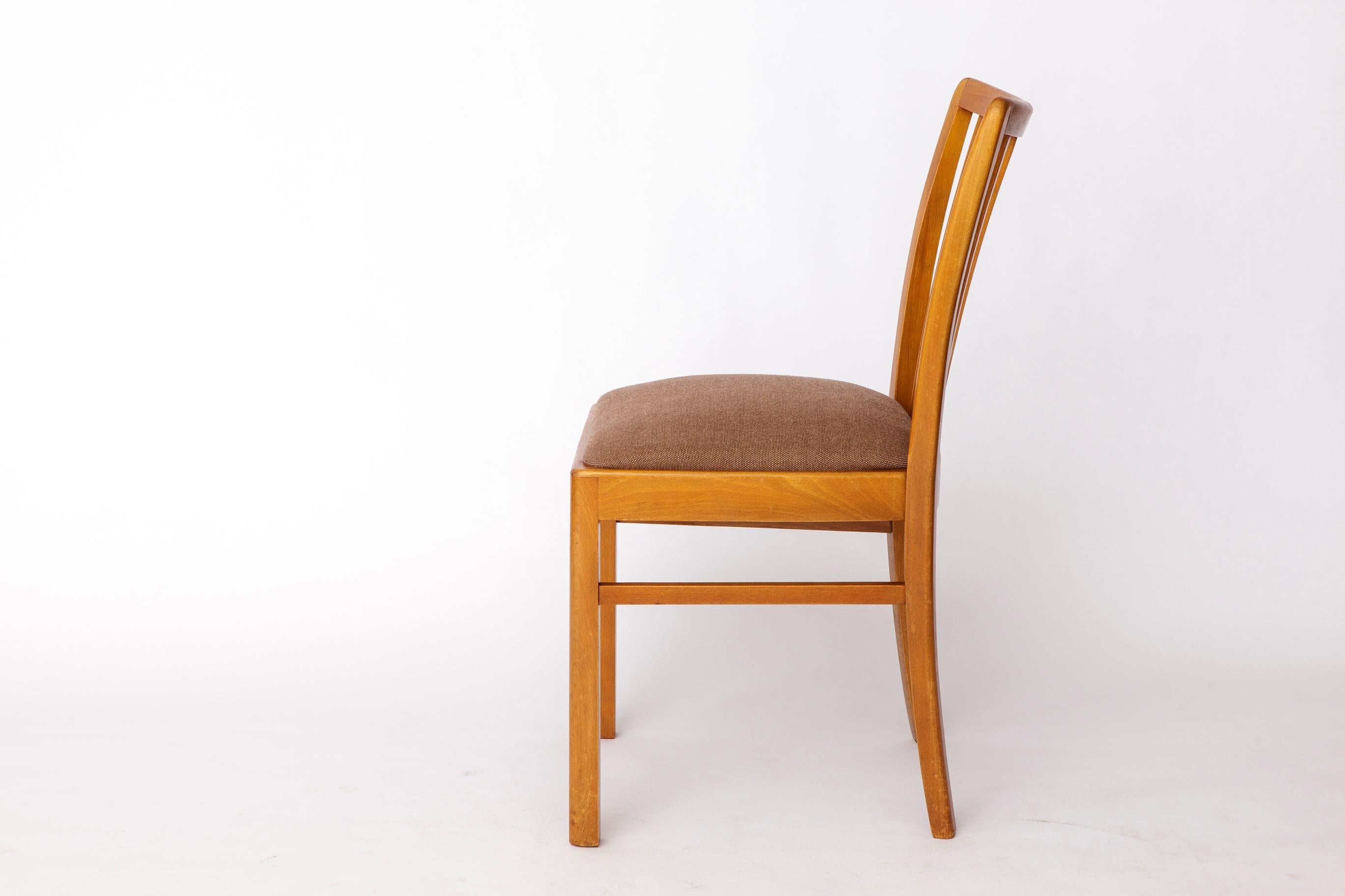 Chaise de salle à manger en hêtre du milieu du siècle par Stöss, Allemagne, années 1950-60 - tapisserie grise Bon état - En vente à Hannover, DE