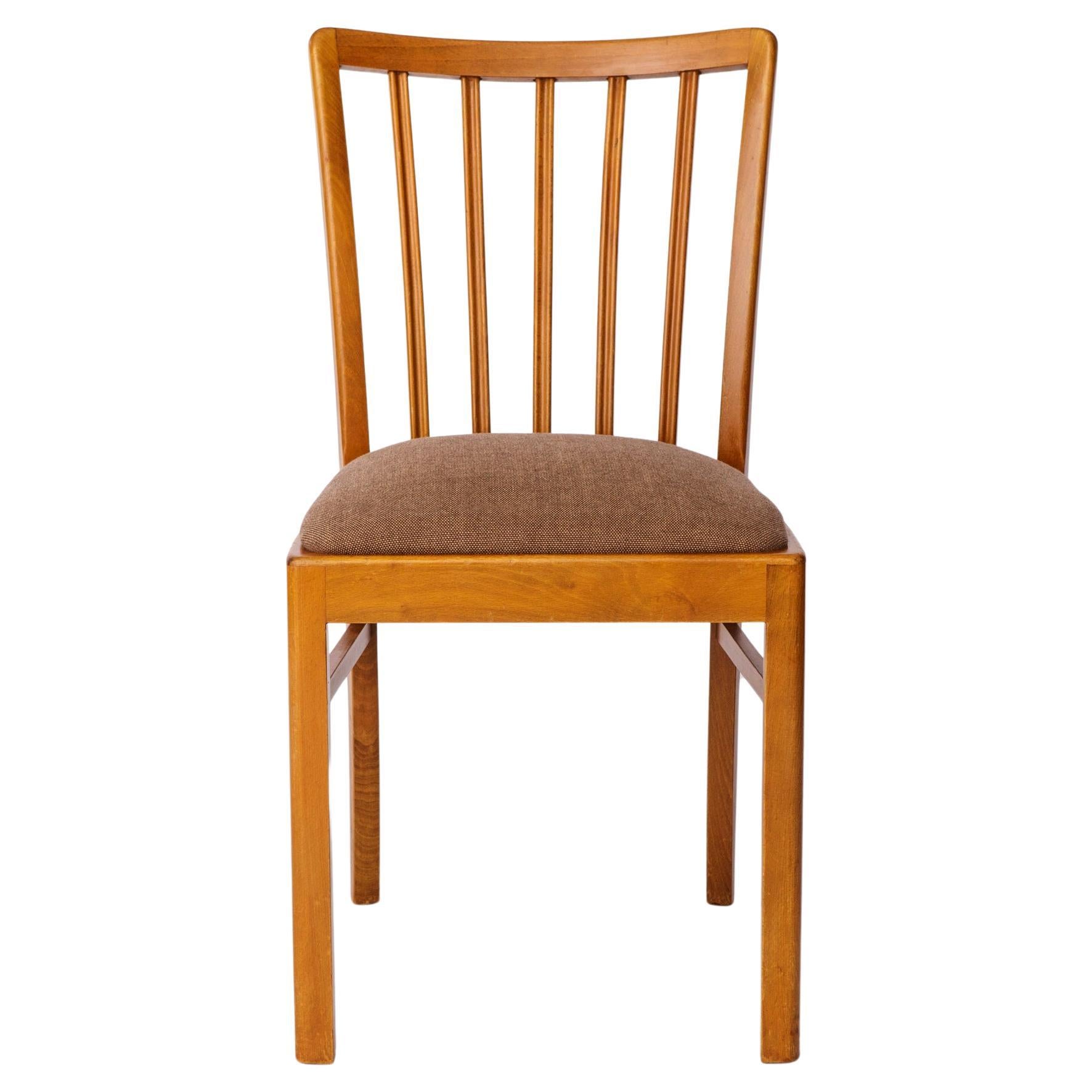 Chaise de salle à manger en hêtre du milieu du siècle par Stöss, Allemagne, années 1950-60 - tapisserie grise en vente