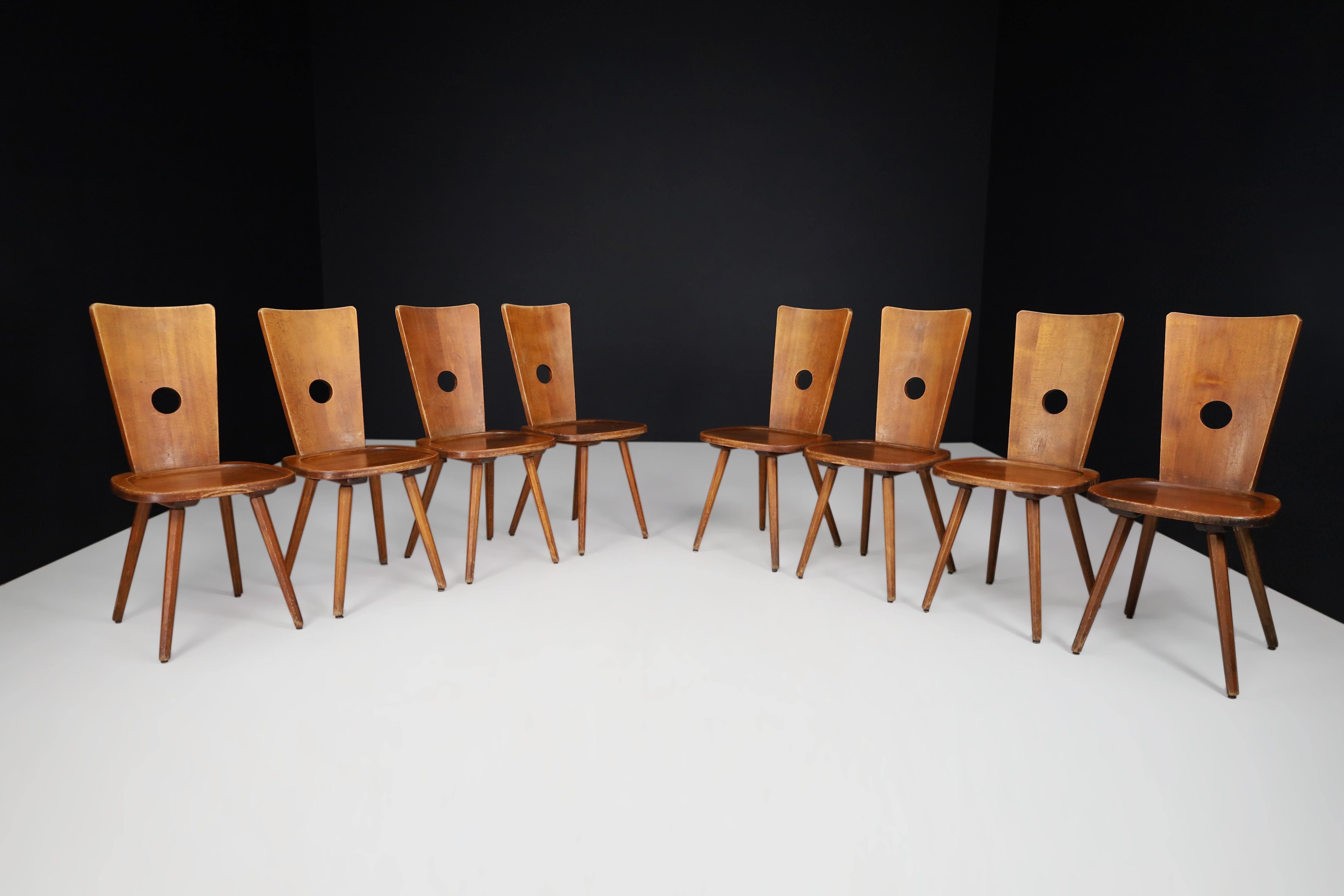 Mid-Century Modern Mid-Century Beech Dining Chairs, France 1960s  For Sale