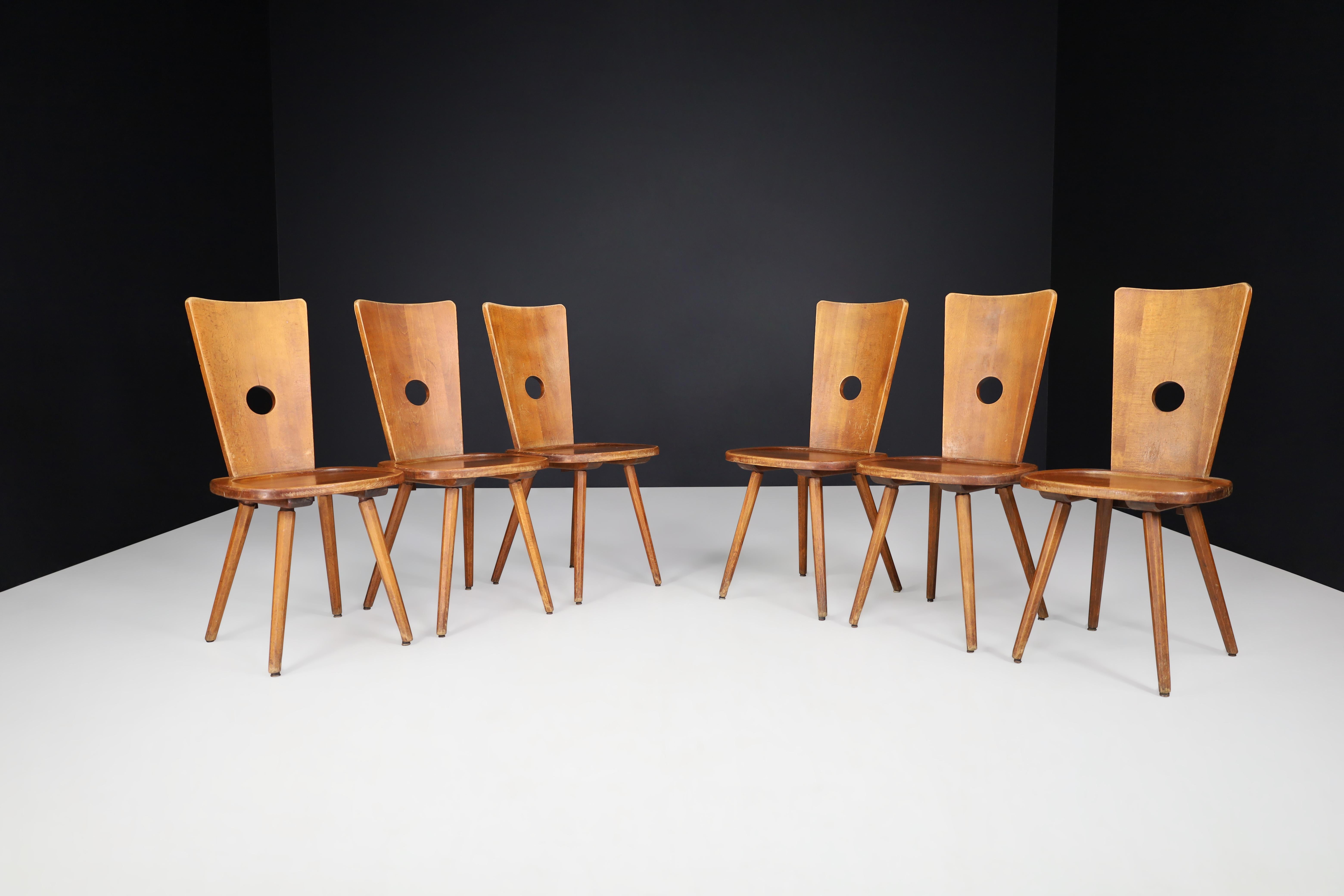 French Mid-Century Beech Dining Chairs, France 1960s  For Sale