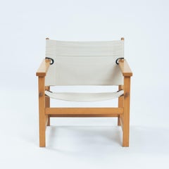 Fauteuil « safari » en Beeche et toile blanche, milieu du siècle, années 1970