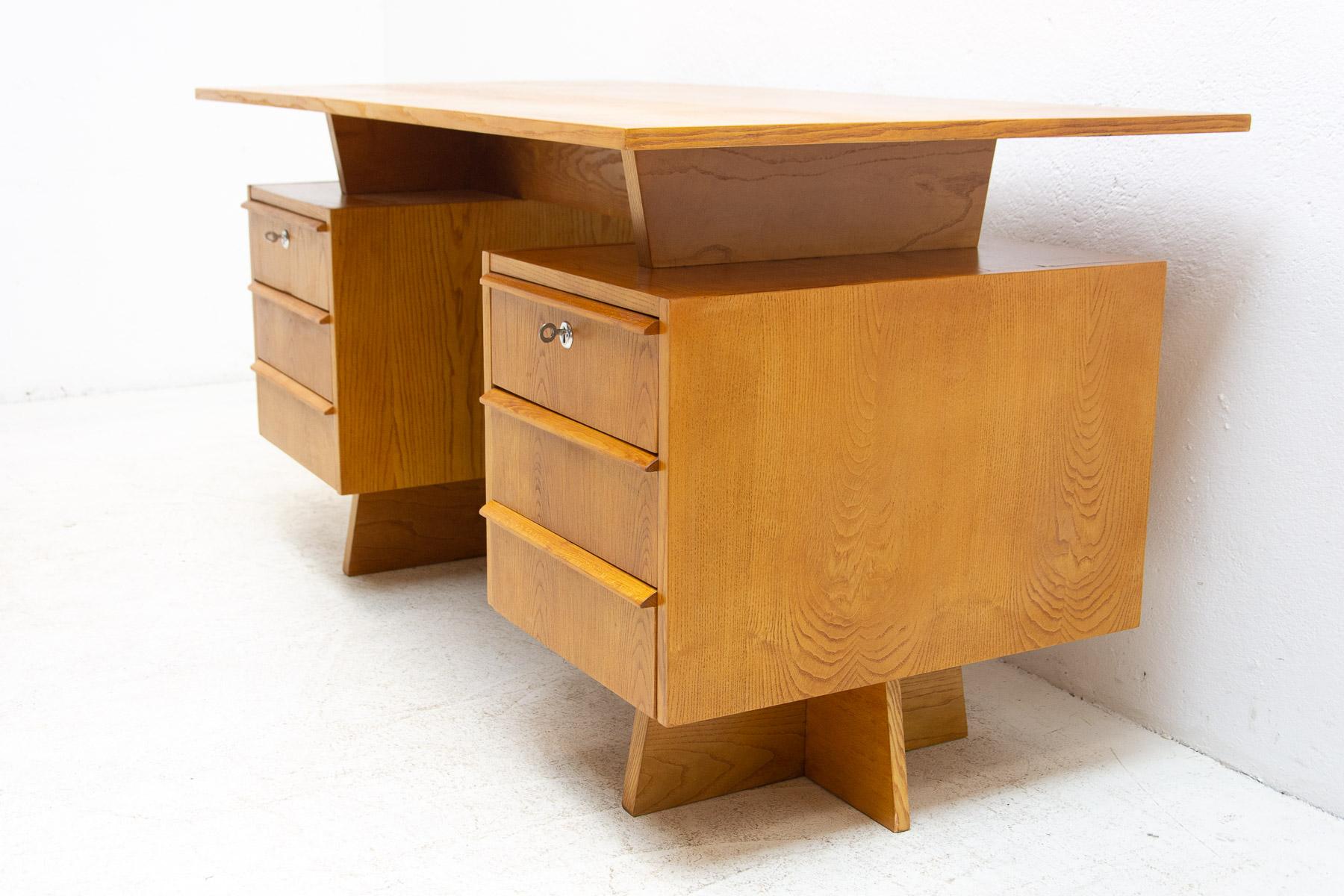 Wood  Mid century beechwood writing desk, 1970´s, Czechoslovakia For Sale