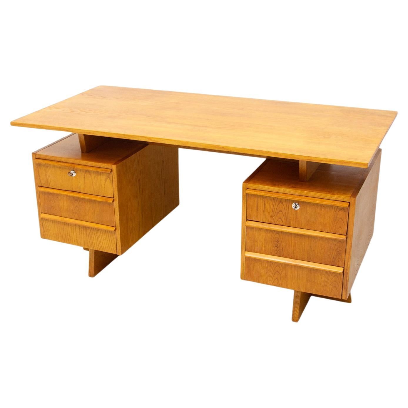  Mid century beechwood writing desk, 1970´s, Czechoslovakia For Sale