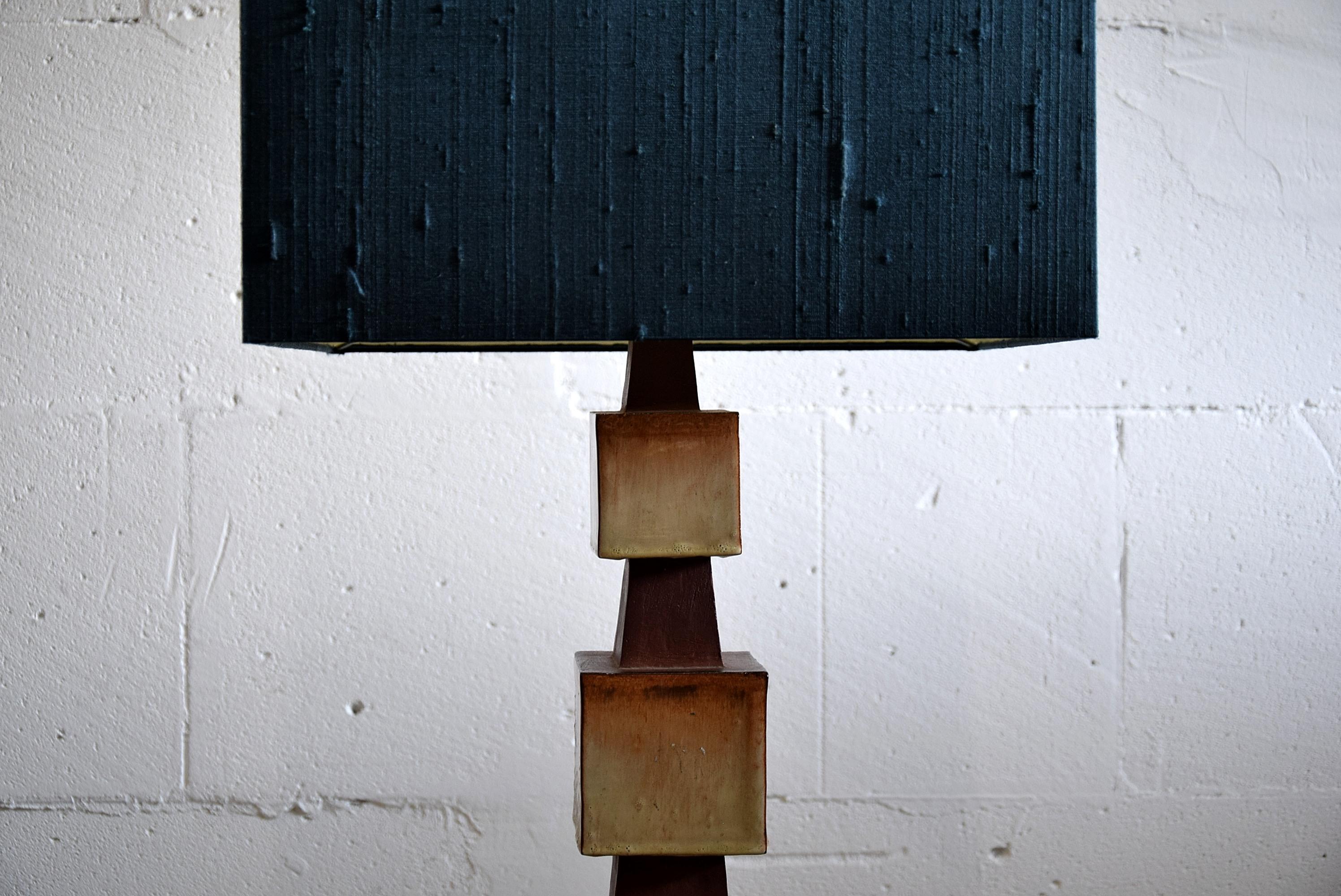 Mid-Century Modern Midcentury Beige and Blue Ceramic Table Lamp