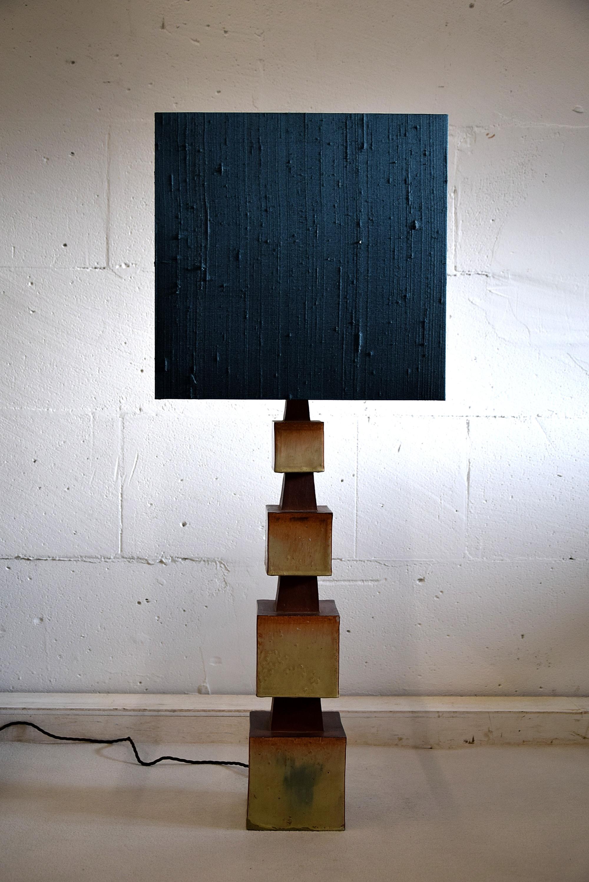 Dutch Midcentury Beige and Blue Ceramic Table Lamp