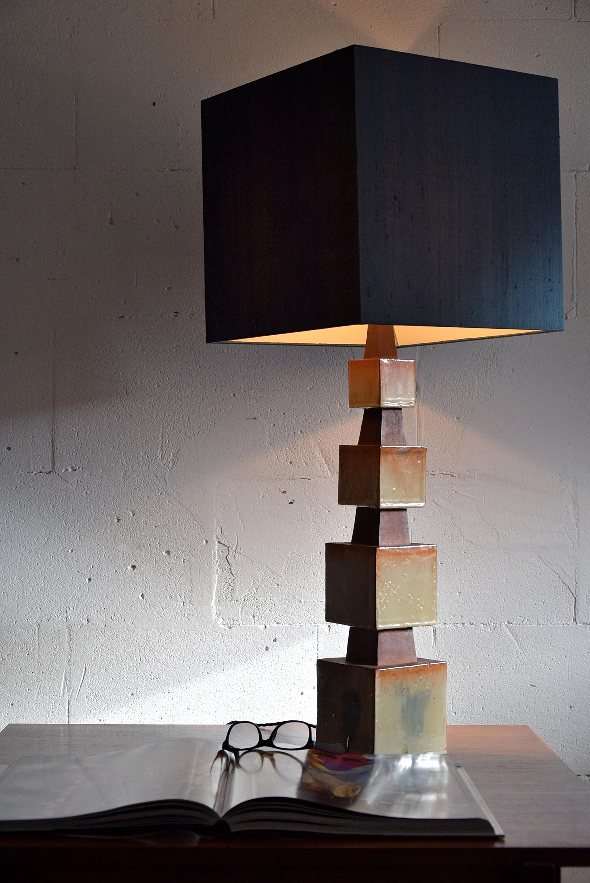 Mid-20th Century Midcentury Beige and Blue Ceramic Table Lamp