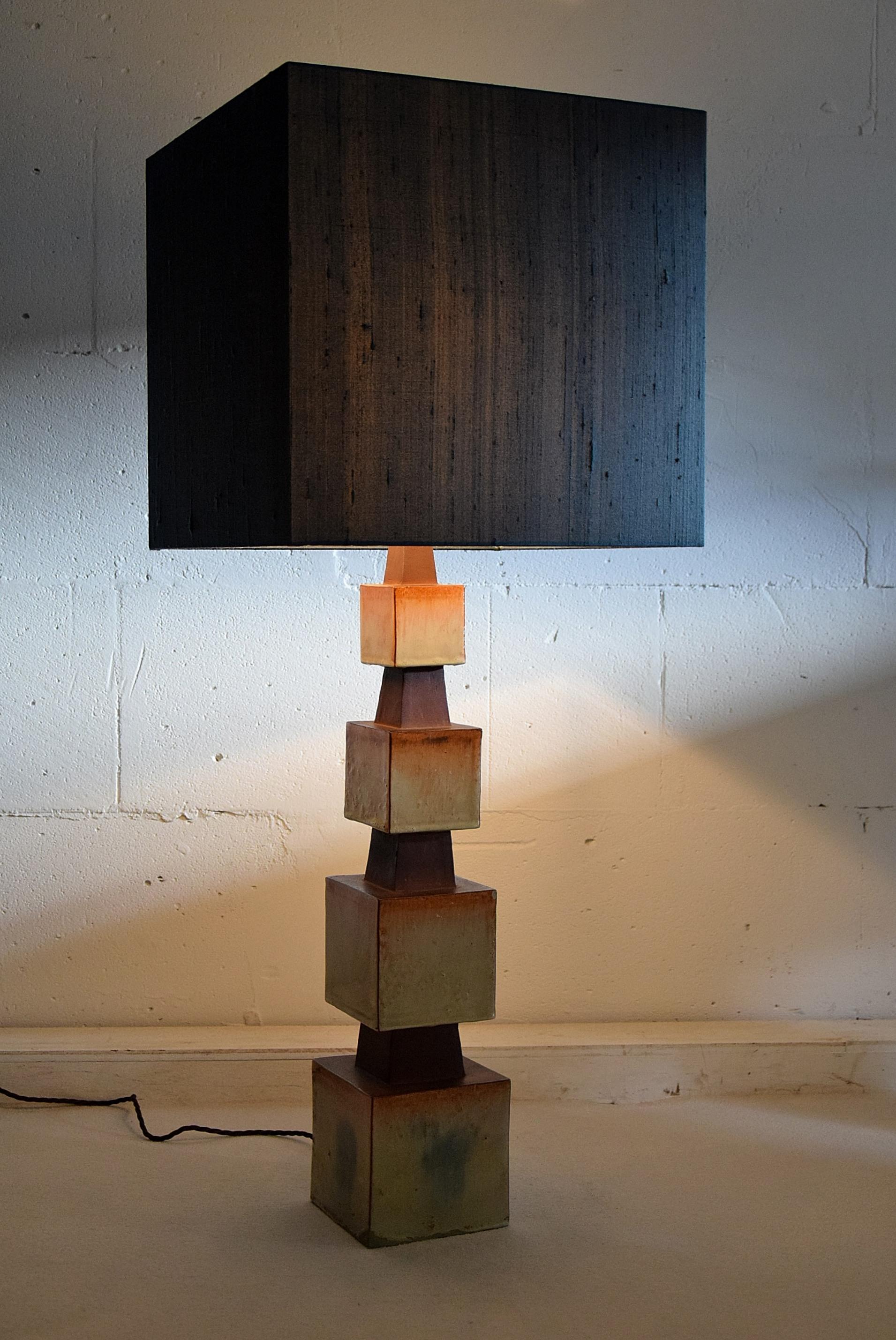 Midcentury Beige and Blue Ceramic Table Lamp 1
