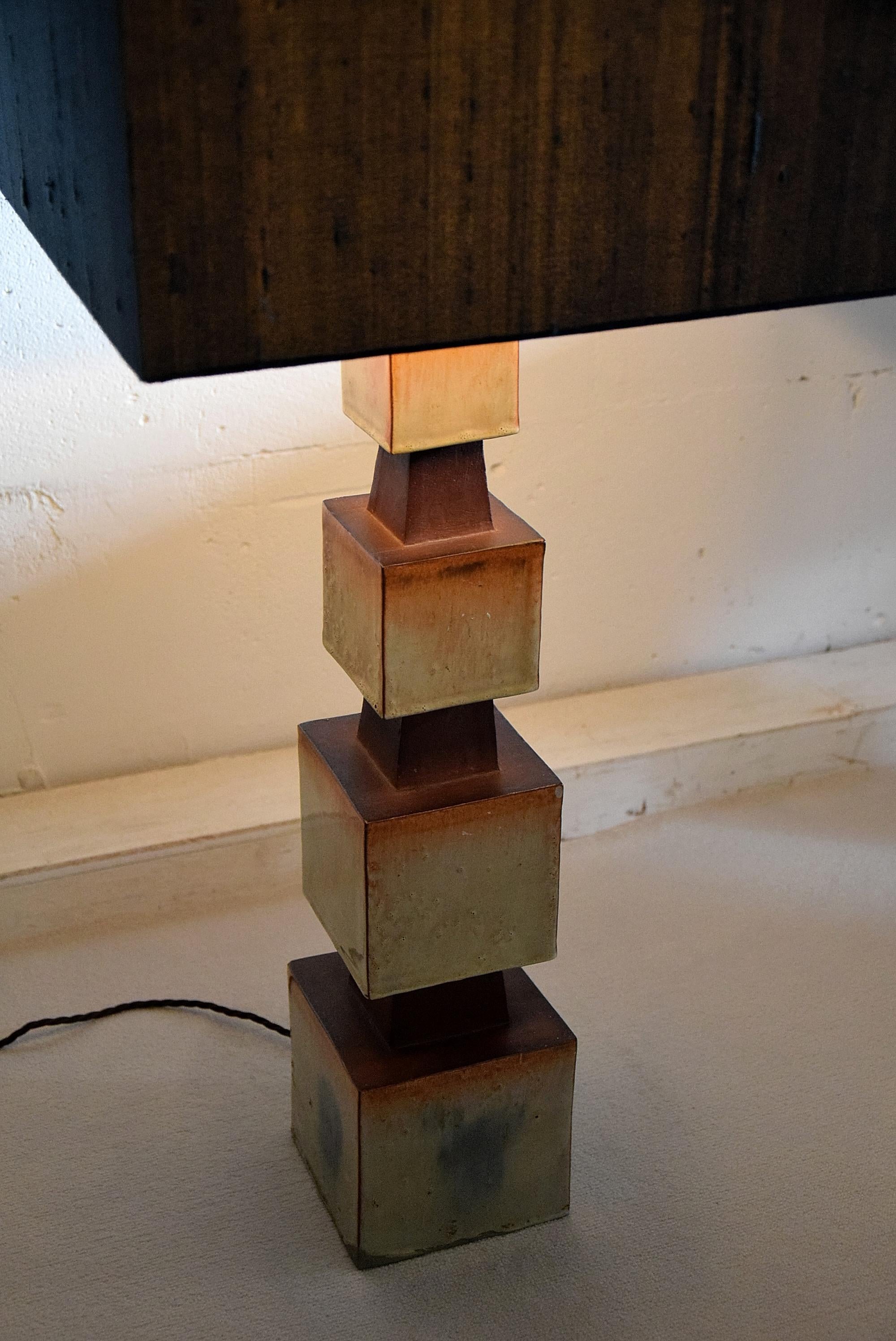 Midcentury Beige and Blue Ceramic Table Lamp 2