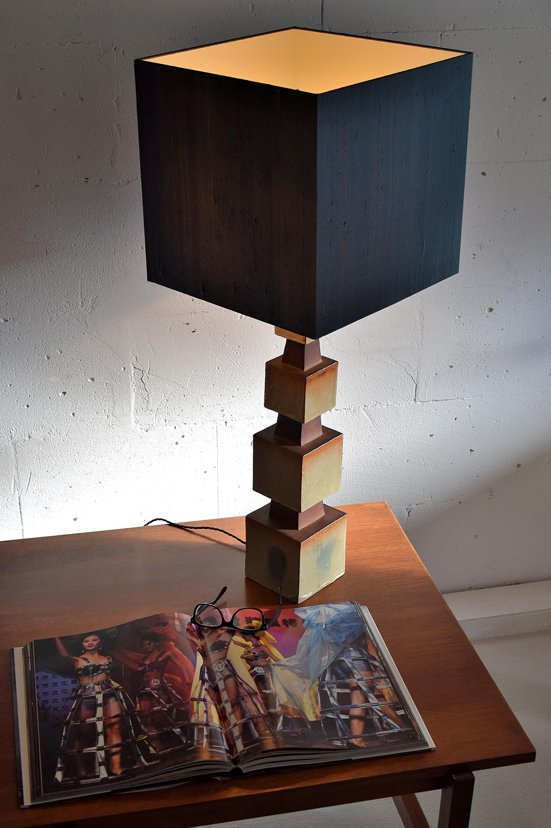 Midcentury Beige and Blue Ceramic Table Lamp 3