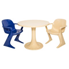 Vintage Midcentury Beige and Blue Kangaroo Chairs and Table Ernst Moeckl, Germany, 1968