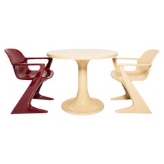 Midcentury Beige and Red Kangaroo Chairs and Table Ernst Moeckl, Germany, 1968