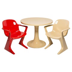 Vintage Midcentury Beige and Red Kangaroo Chairs and Table Ernst Moeckl, Germany, 1968