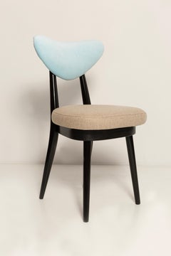 Mid Century Beige Blue Mixed Wool Heart Chair, Europe, 1960s