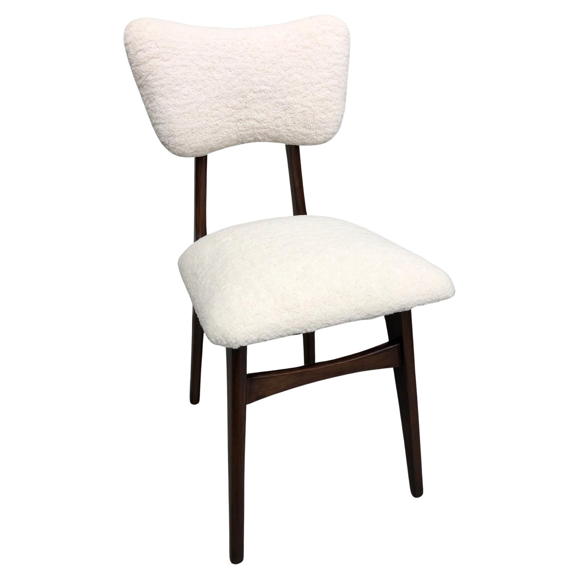Mid-Century Beige Boucle and Dark Wood Dining Chair, Europe, 1960s For Sale
