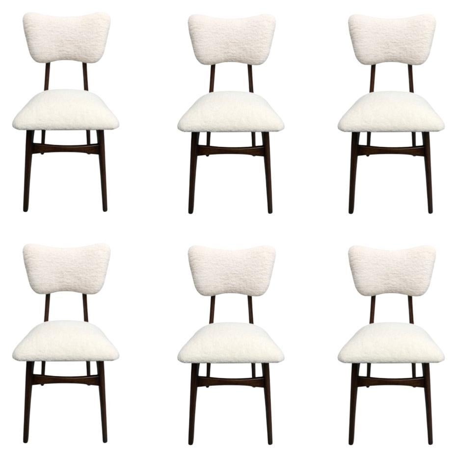 Midcentury Cream Bouclé and Wood Dining Chairs, Europe, 1960s, Set of Six For Sale