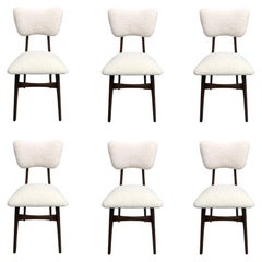 Vintage Midcentury Cream Bouclé and Wood Dining Chairs, Europe, 1960s, Set of Six