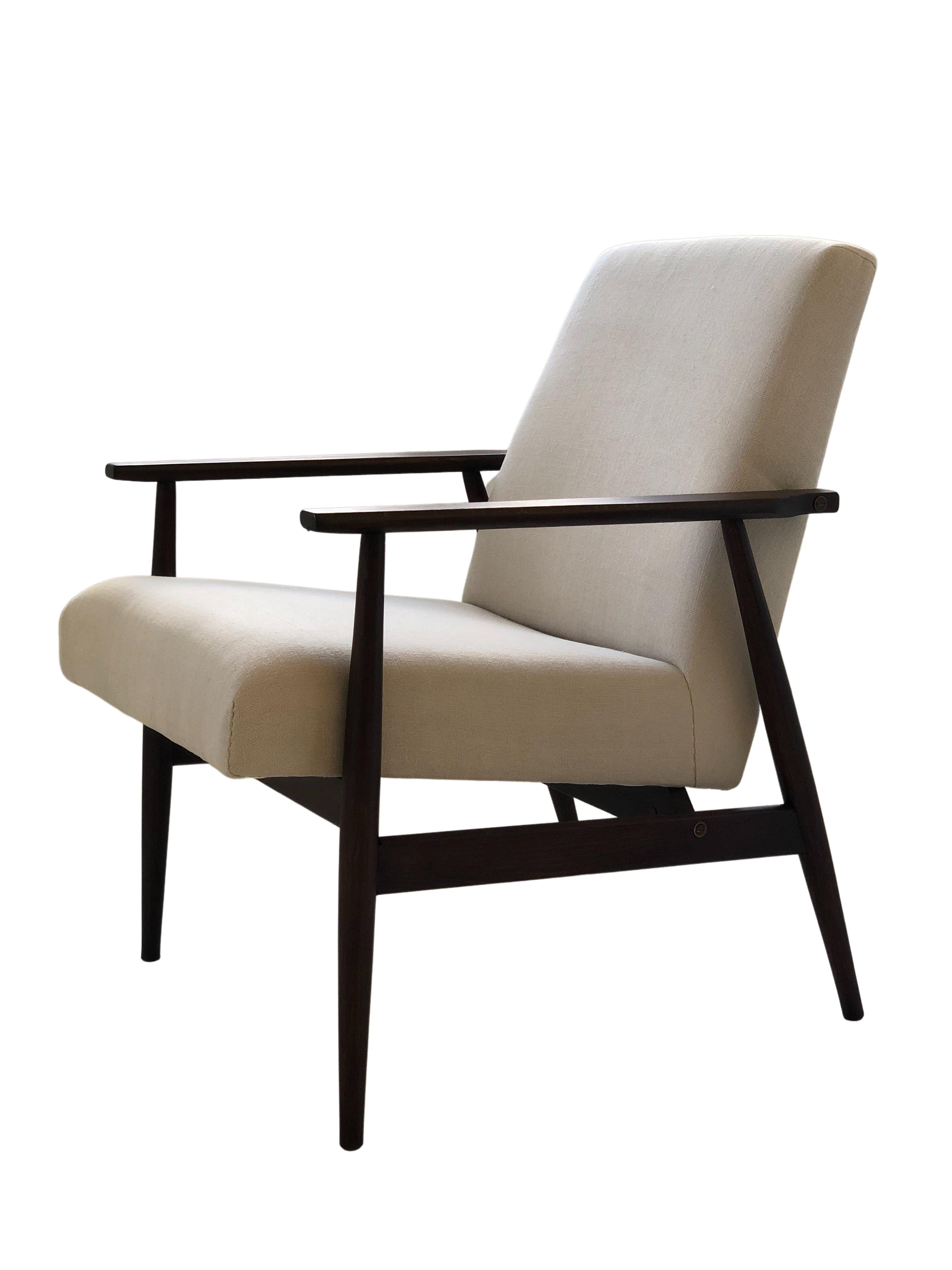 Hand-Crafted Mid Century Beige Linen Armchair by Henryk Lis, 1960s