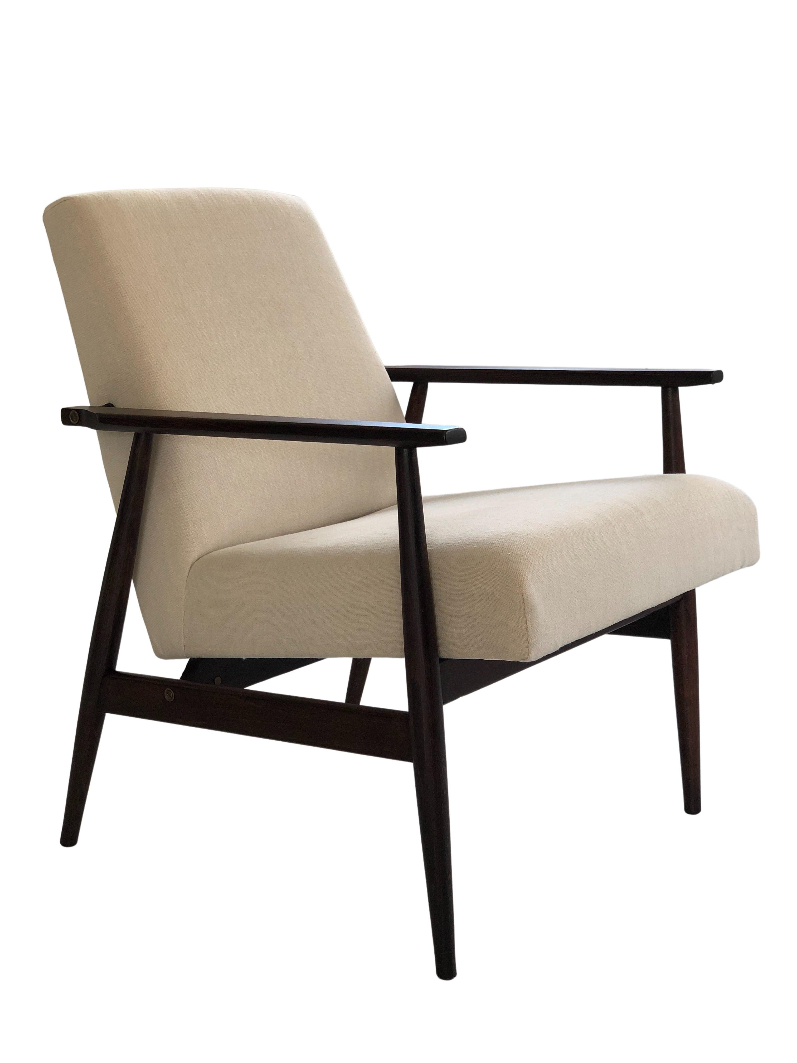 Mid-Century Beige Linen Armchair with a Stool by Henryk Lis, 1960s, Set of 2 11