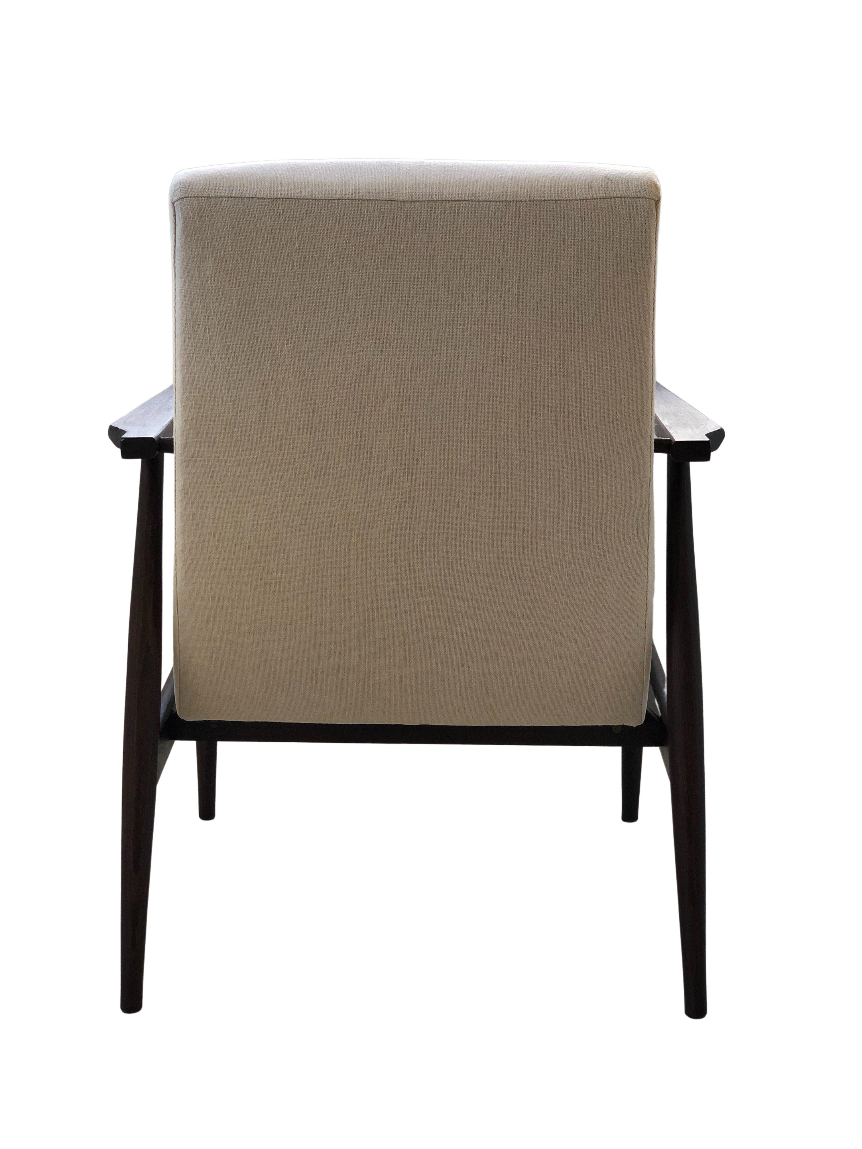 Mid-Century Beige Linen Armchair with a Stool by Henryk Lis, 1960s, Set of 2 2