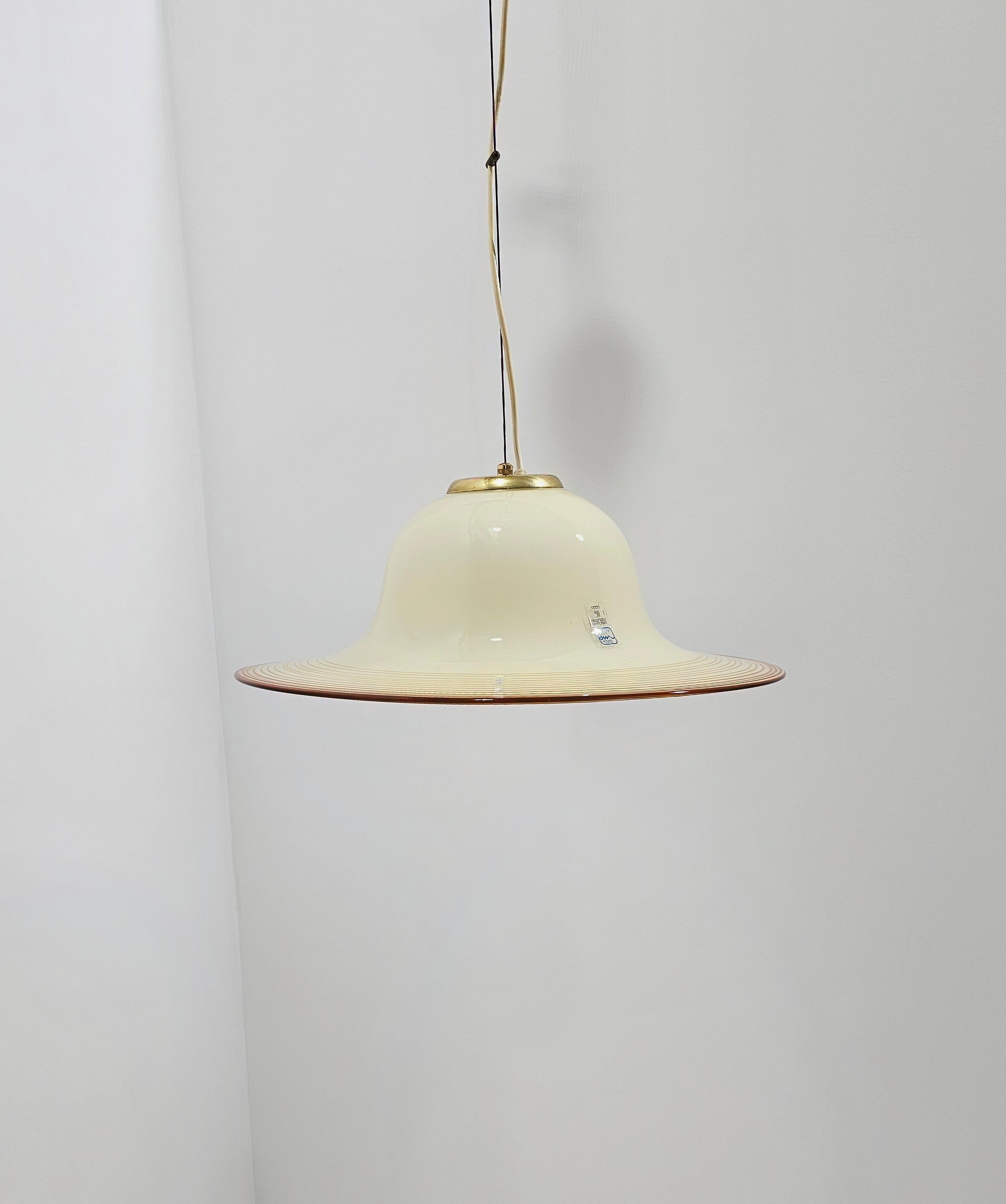 Mid Century Beige Murano Glas Pendelleuchte De Majo Murano Venedig Italien 1970er im Angebot 3