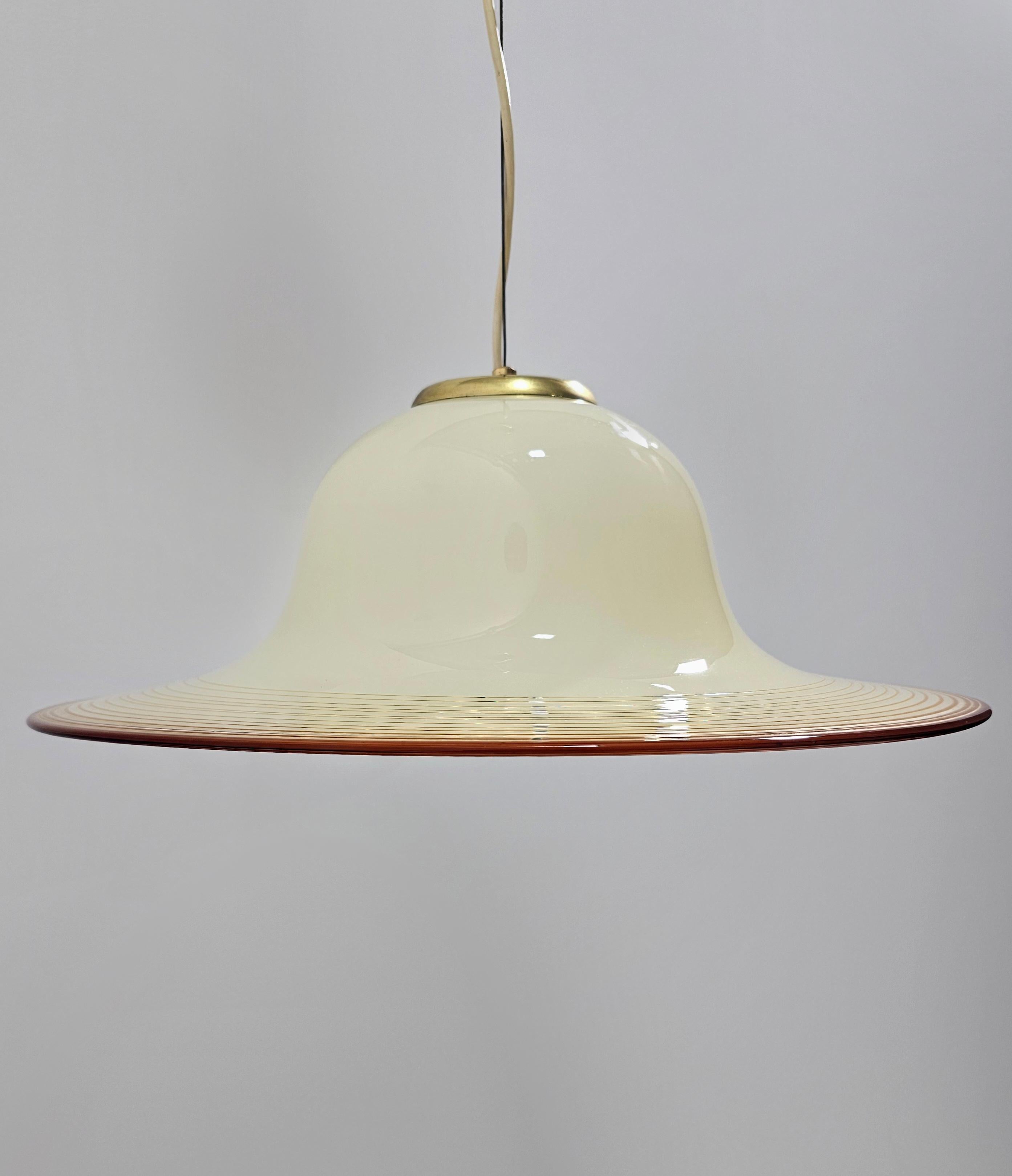 Mid Century Beige Murano Glas Pendelleuchte De Majo Murano Venedig Italien 1970er im Angebot 5