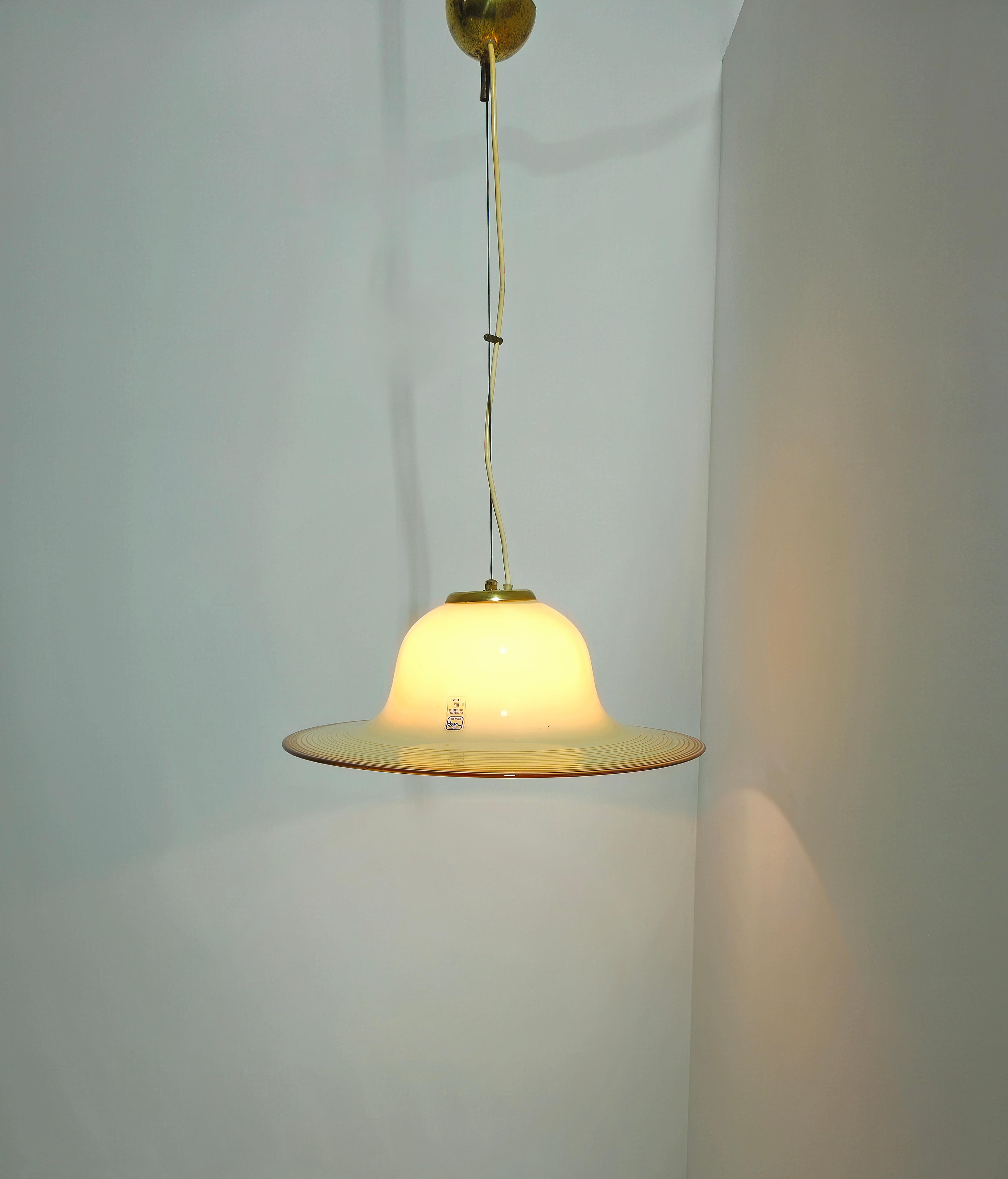 Mid Century Beige Murano Glas Pendelleuchte De Majo Murano Venedig Italien 1970er im Angebot 6