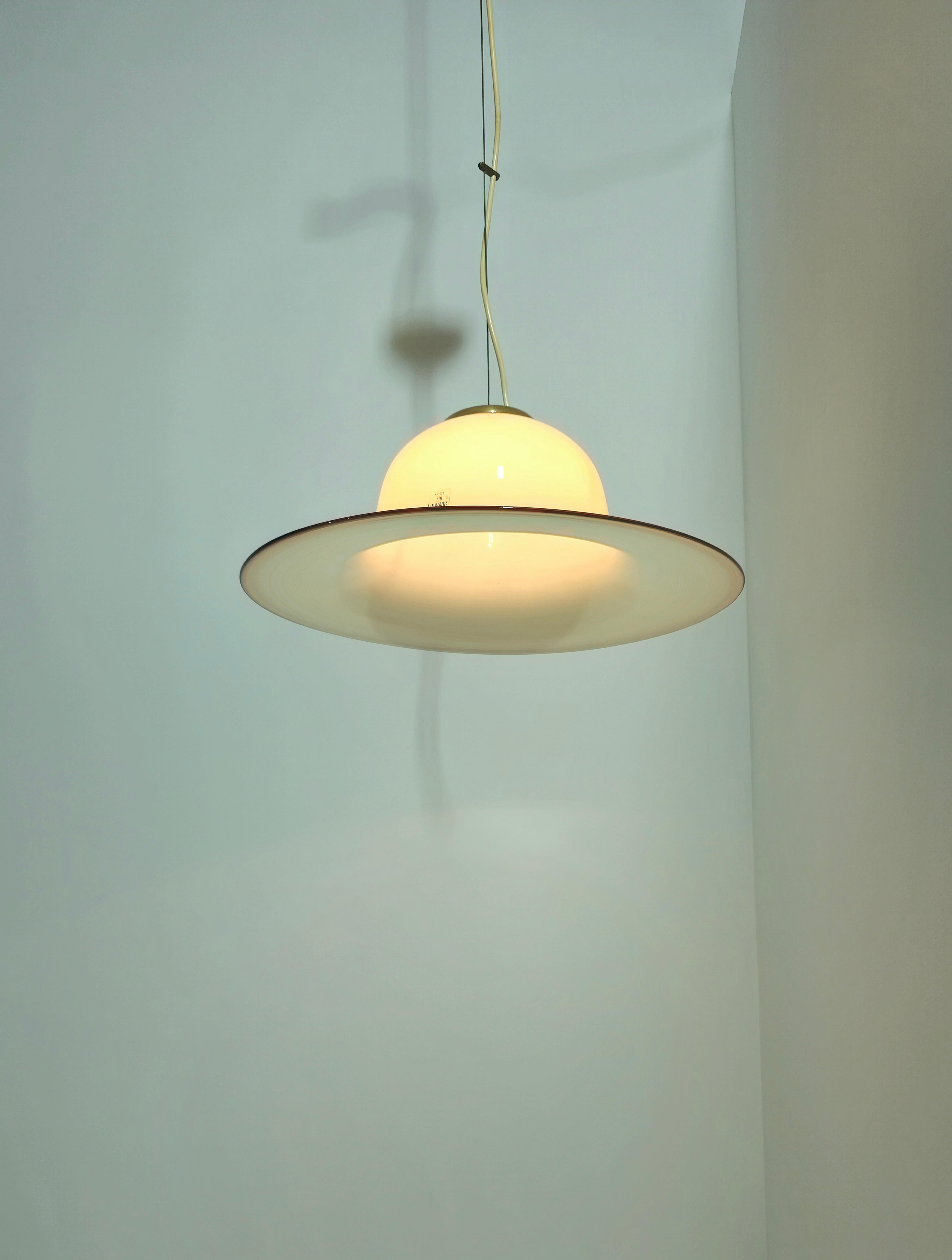 Mid Century Beige Murano Glas Pendelleuchte De Majo Murano Venedig Italien 1970er im Angebot 8