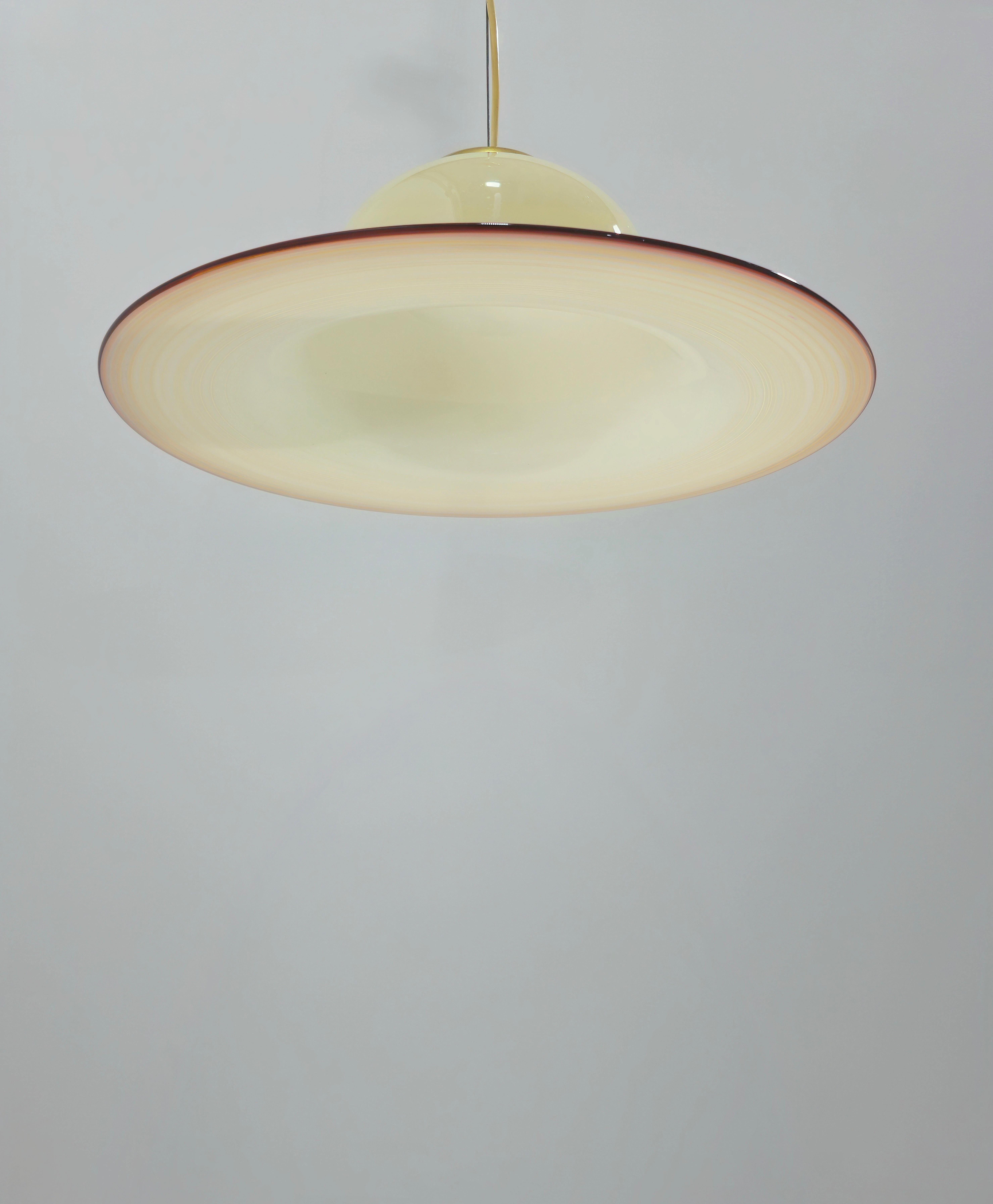Mid Century Beige Murano Glas Pendelleuchte De Majo Murano Venedig Italien 1970er (Moderne der Mitte des Jahrhunderts) im Angebot